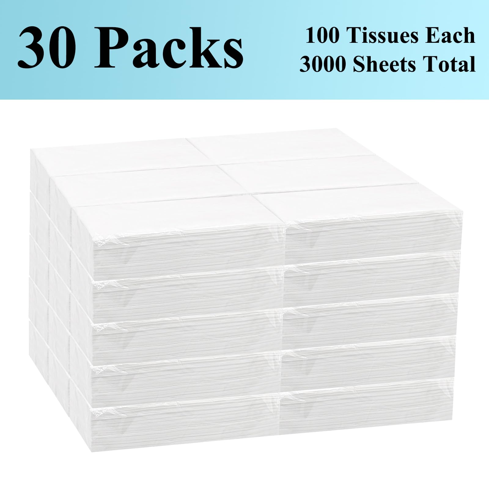 Facial Tissue Refill - 30 Packs Soft Tissues Bulk For Tissue Box Holder 100 Tissues Per Pack 3000 Total For Home Office Car Restaurant Hotel - View #7