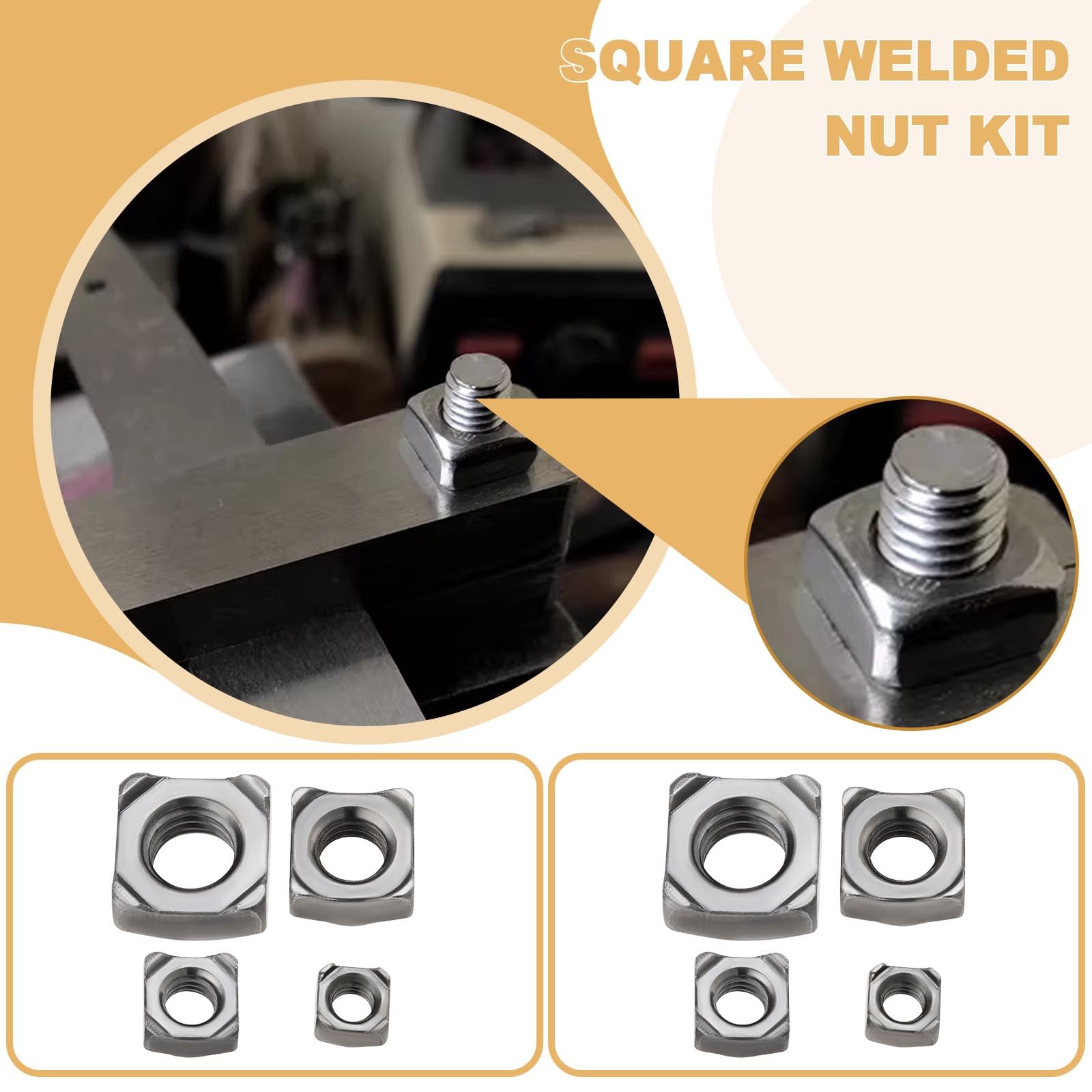 LT Easiyl 100x Steel Square Nuts Assortment Kit M5x0.8mm M6x1.0mm M8x1.25mm M10x1.5mm Pitch Weld Nuts for Pipe Furniture Tables Shelves - Image 2