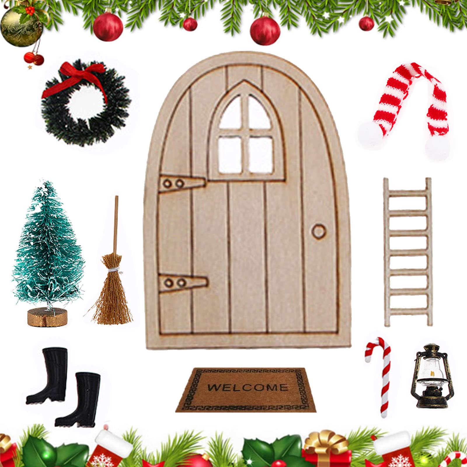 Porta Elfo Natale Con Luci Set Di Accessori Per Porta Del Gnomo, Set Di