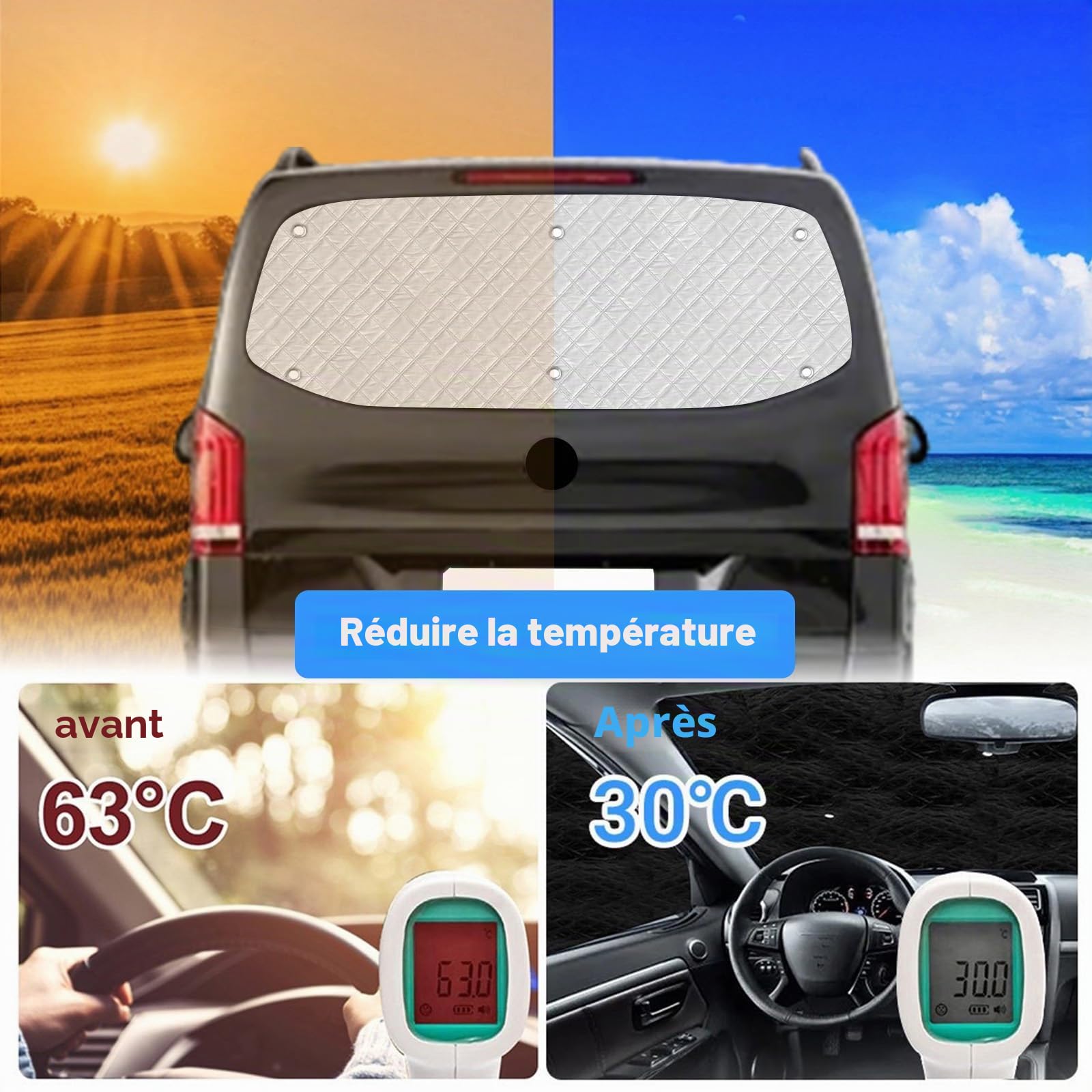 Pare-Soleil pour Pare-Brise Compatible avec Mercedes-Benz Vito W447 2014-2025, Pare-Soleil de Lunette Arrière à Une Porte Thermiques Internes