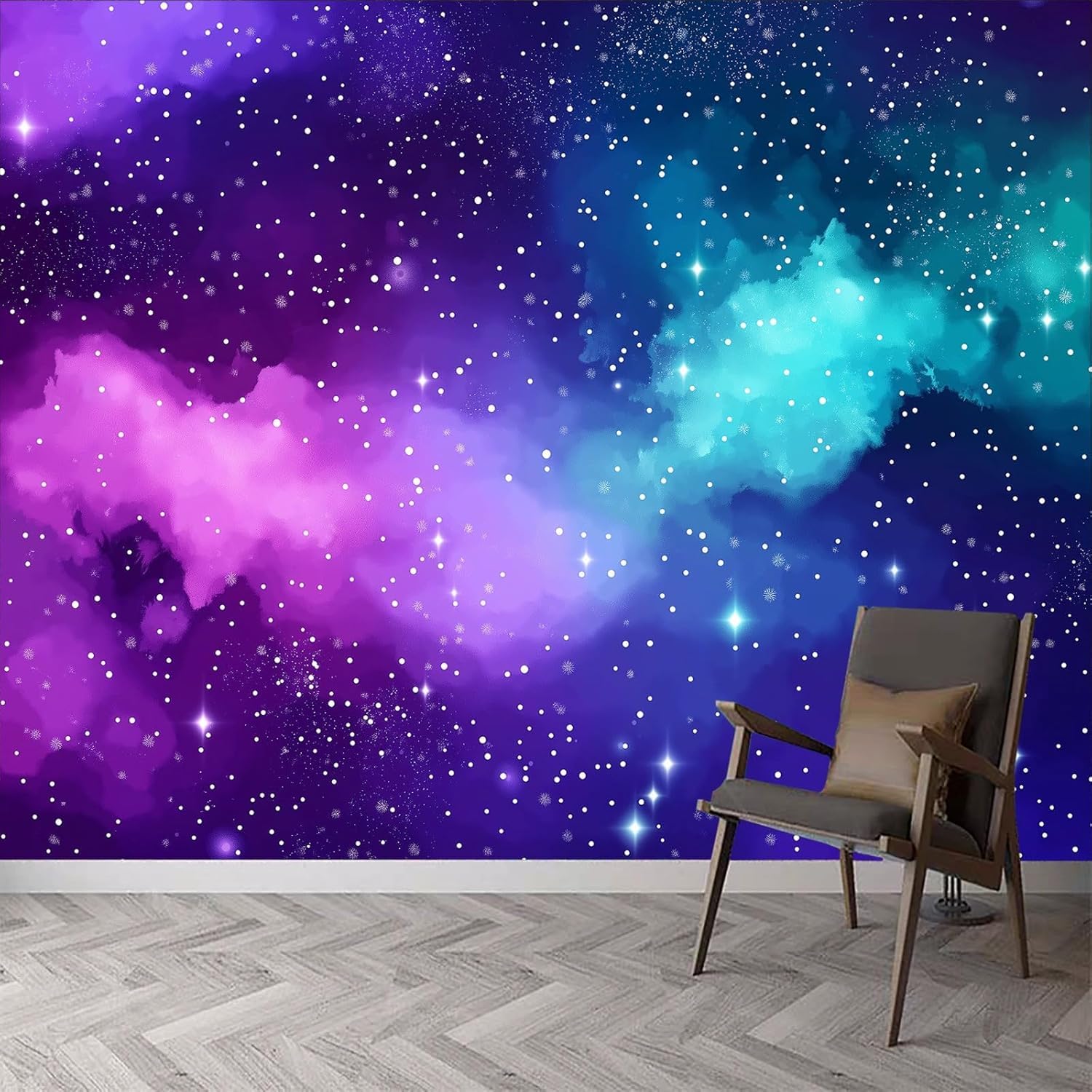 Papier peint panoramique ciel étoilé bleu pour une chambre parentale apaisante