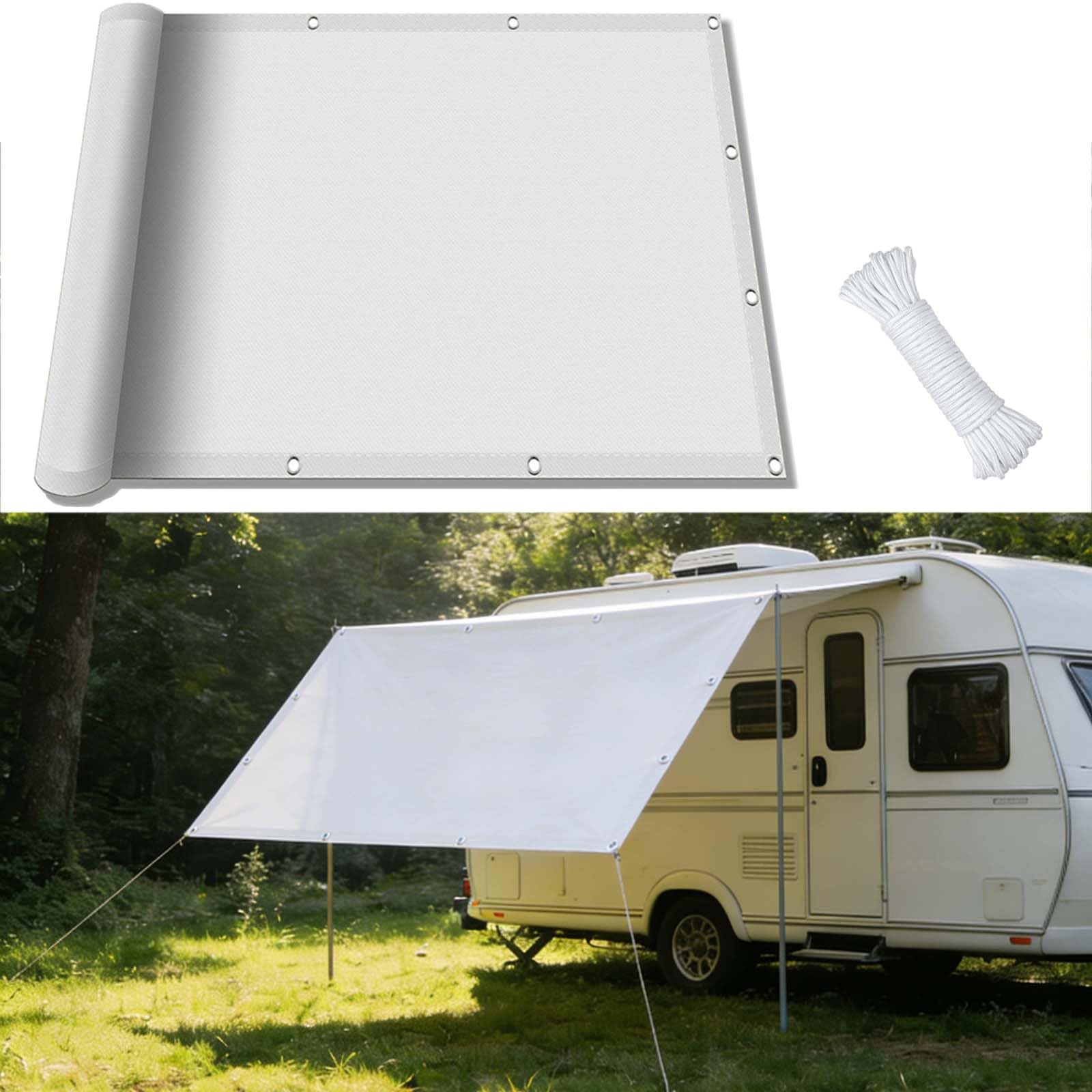 Tenda Parasole 120 x 175 cm Protezione UV con Fune e Occhiellato Tenda a Vela Rettangolare per Esterno Vele Parasole da Giardino Grande per Giardino, Terrazzo, Sabbia, Bianco