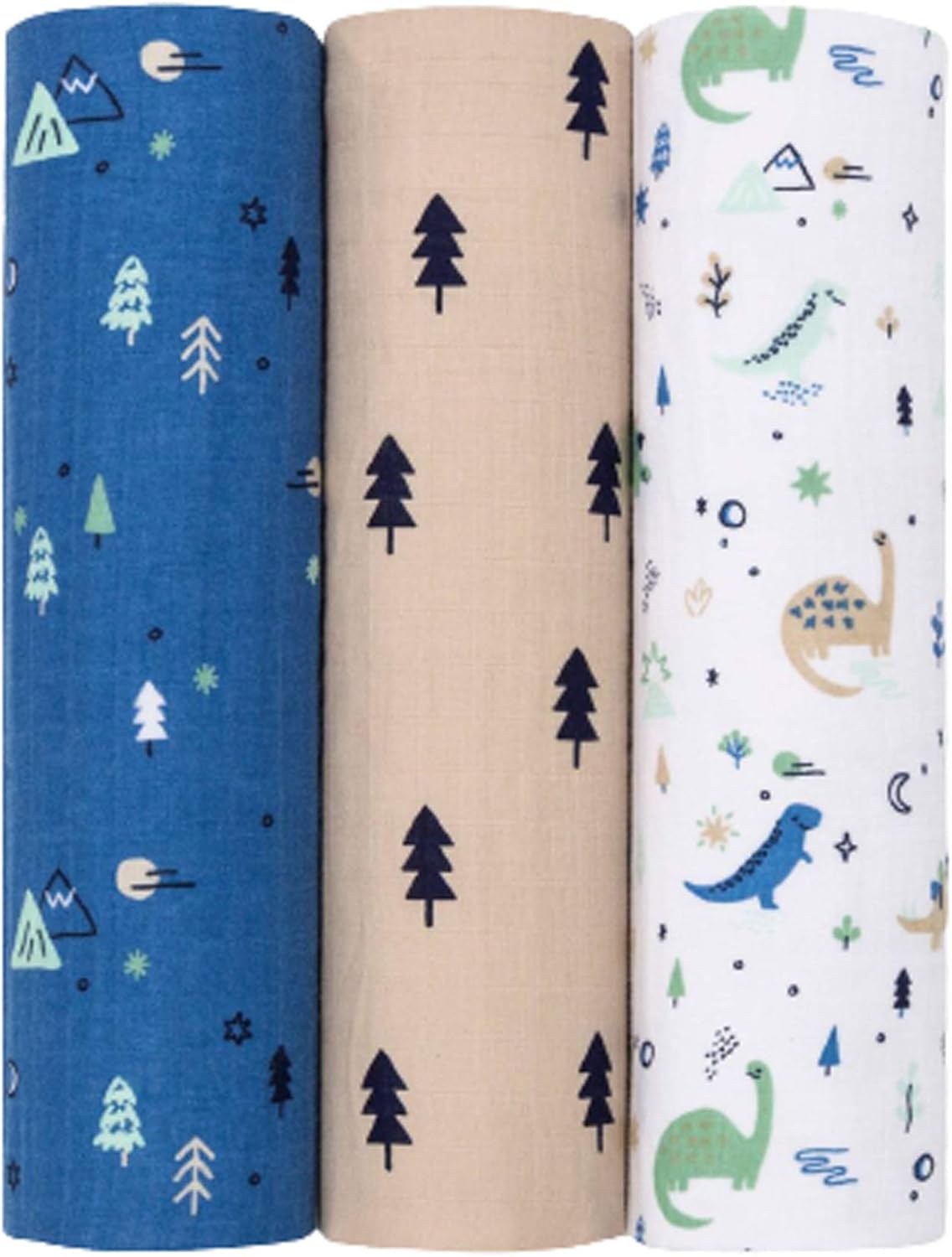 Muslin Swaddle Blanket Dinos Cool 3pk Cloud Island Green