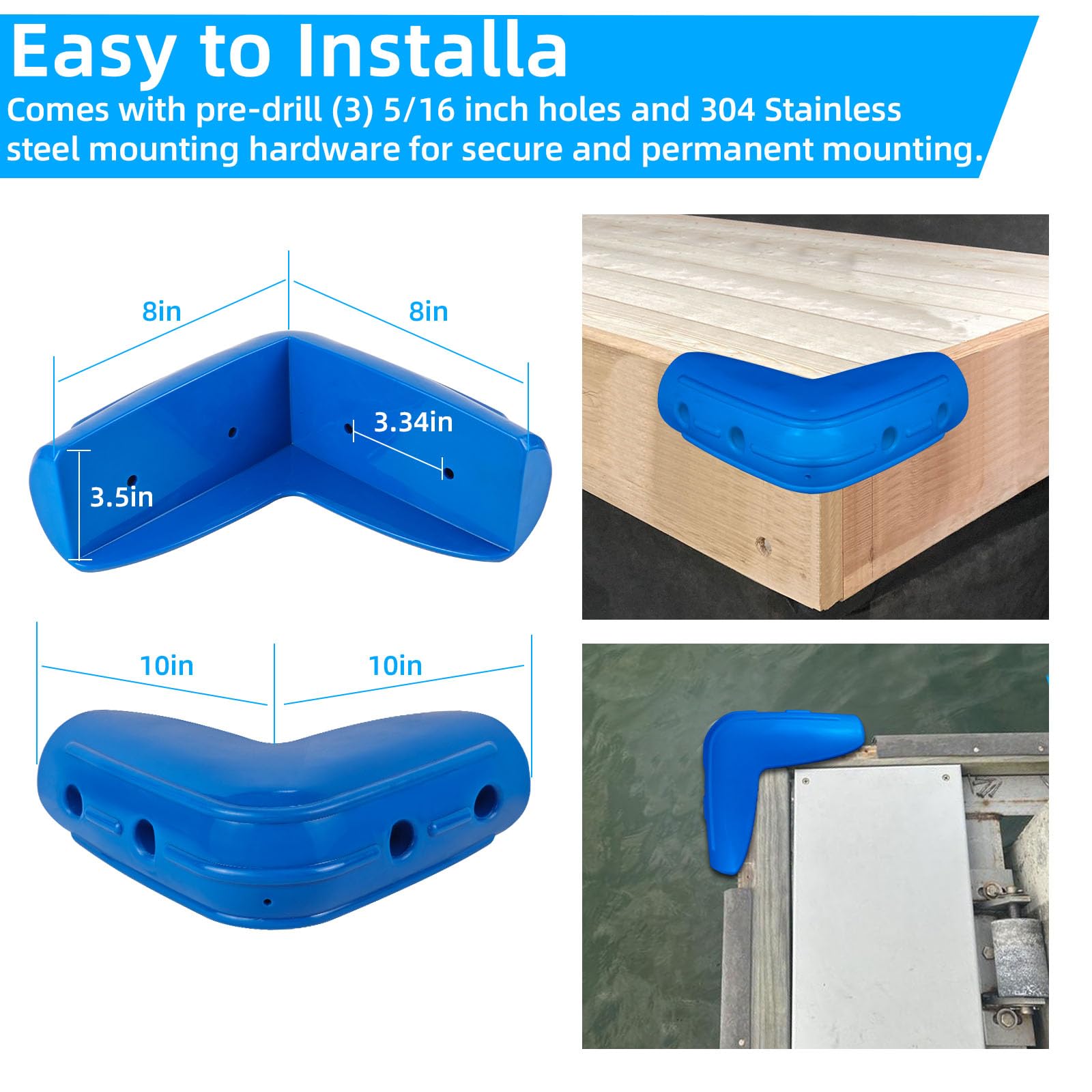 Dock Eckstoßstangen, Marine-Schutzbleche, Eck-Dock-Stoßstange zum Andocken, weiches UV-beständiges Vinyl, aufblasbarer Schutz, 25,4 x 25,4 cm, 2 Stück, Blau