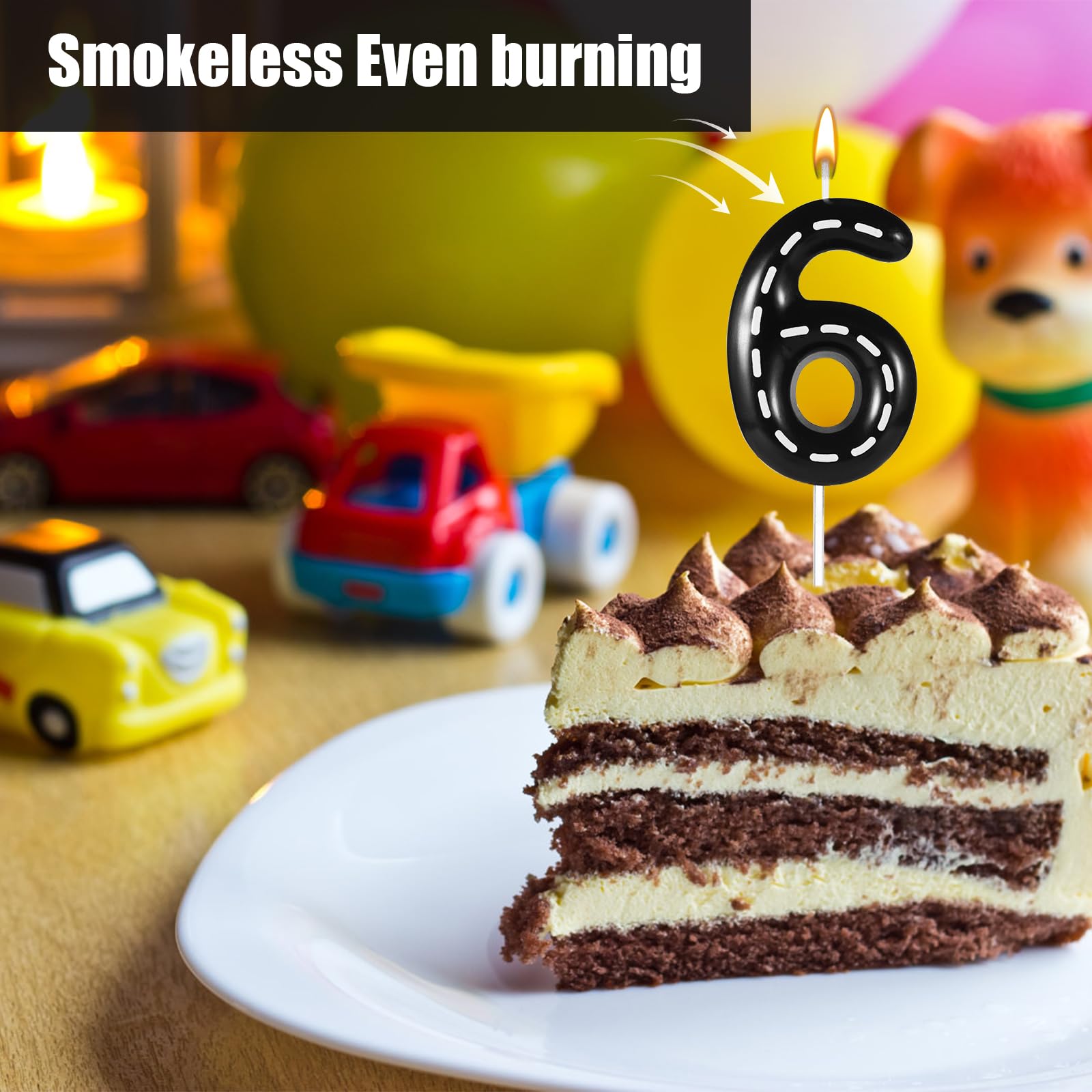 Geburtstagskerzen Rennwagen-Design – Schwarz-weiße Zahlen, 6cm Hoch (ohne Stab) | Für Rennwagen-Kuchen, Kindergeburtstag