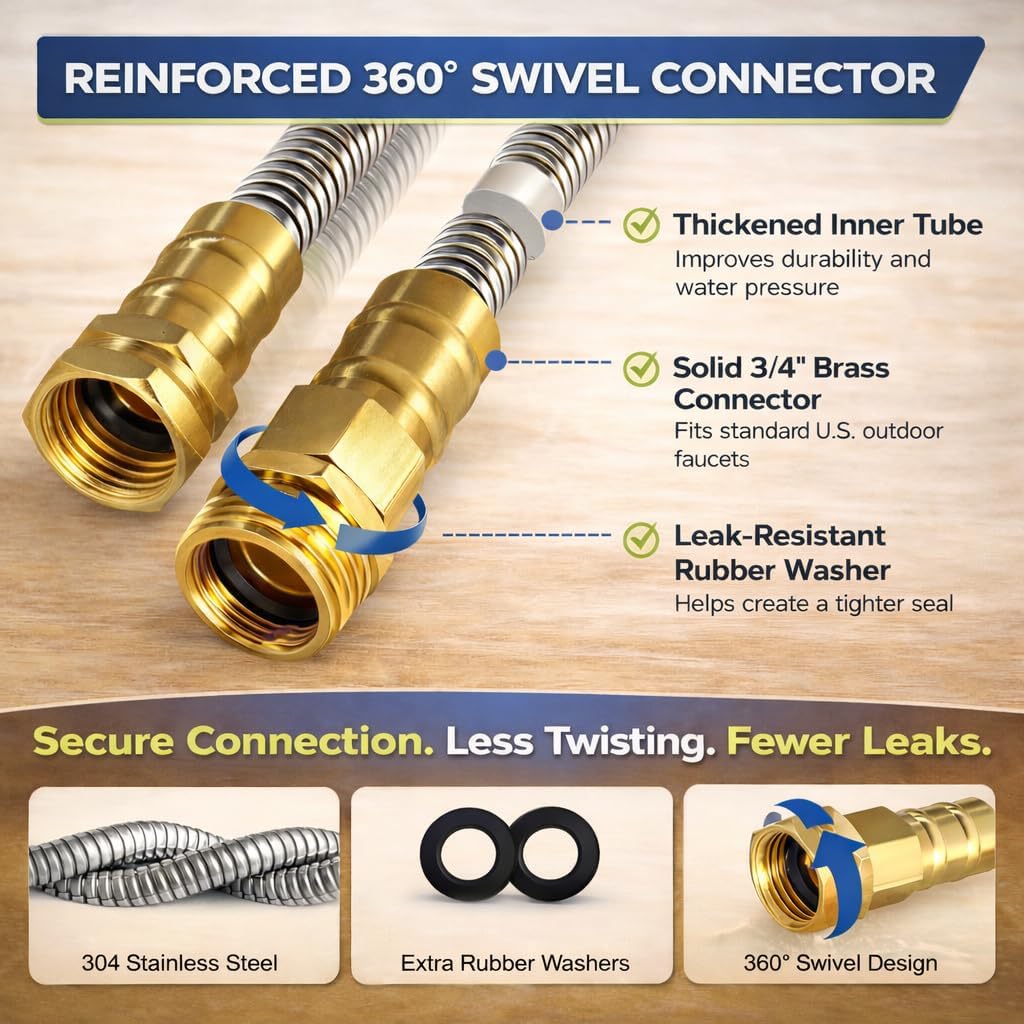 Metal Garden Hose 25 ft – 304 Stainless Steel Water Hose with Nozzle Sprayer, Garden Hoses Flexible, Lightweight, No Kink, Heavy Duty for Outdoor (25 ft)