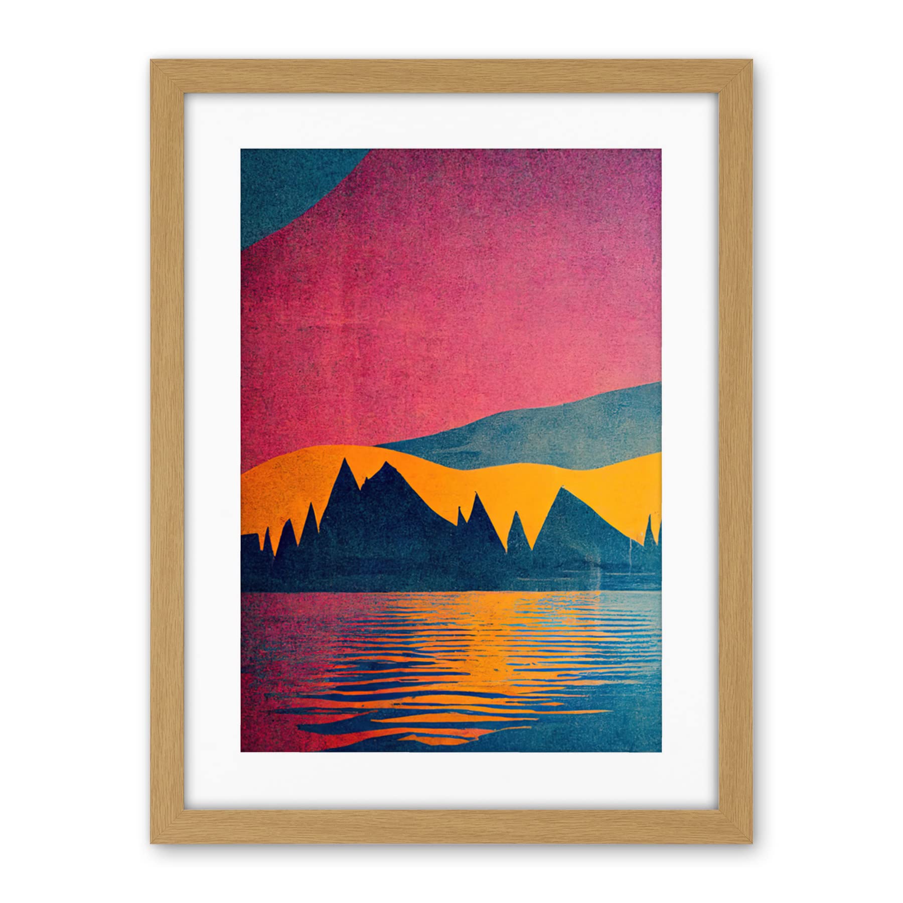 Wee Blue Coo Sunset At Lakeside Modern Colourful Pop Art Design Artwork Framed Wall Art Print 18X24 Inch