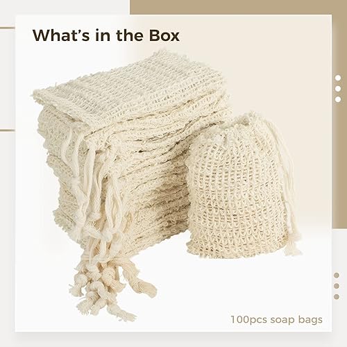 Miniatura 5 de 100 bolsas ahorradoras de jabón de sisal con cordón, bolsas de ahorro de jabón sin plástico reutilizables y naturales para baño y ducha, bolsa de