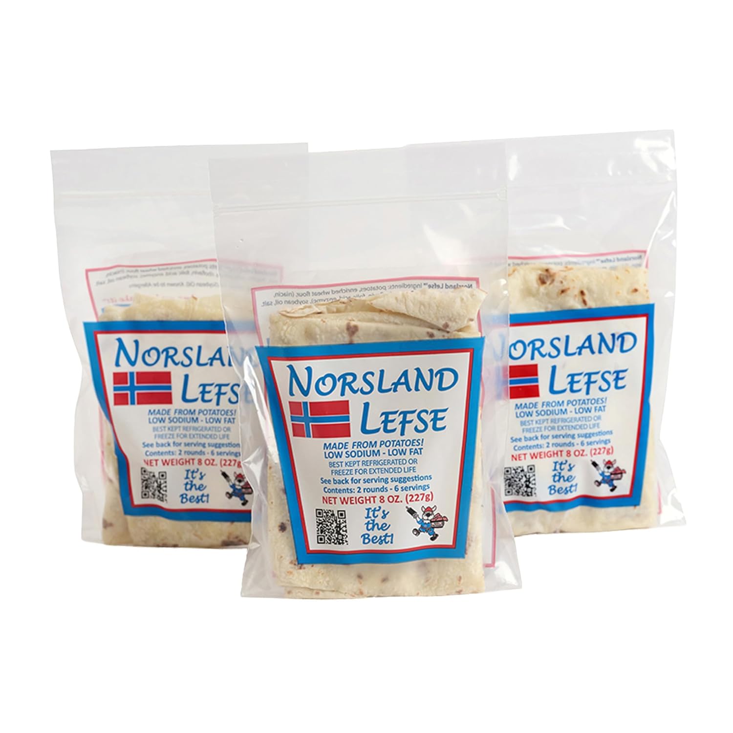 Norsland Authentic Norwegian Potato Lefse Flatbread – 3 Packages (8oz Each, 6 Rounds Total) | No Preservatives | Perfect for Holidays & Everyday Meals