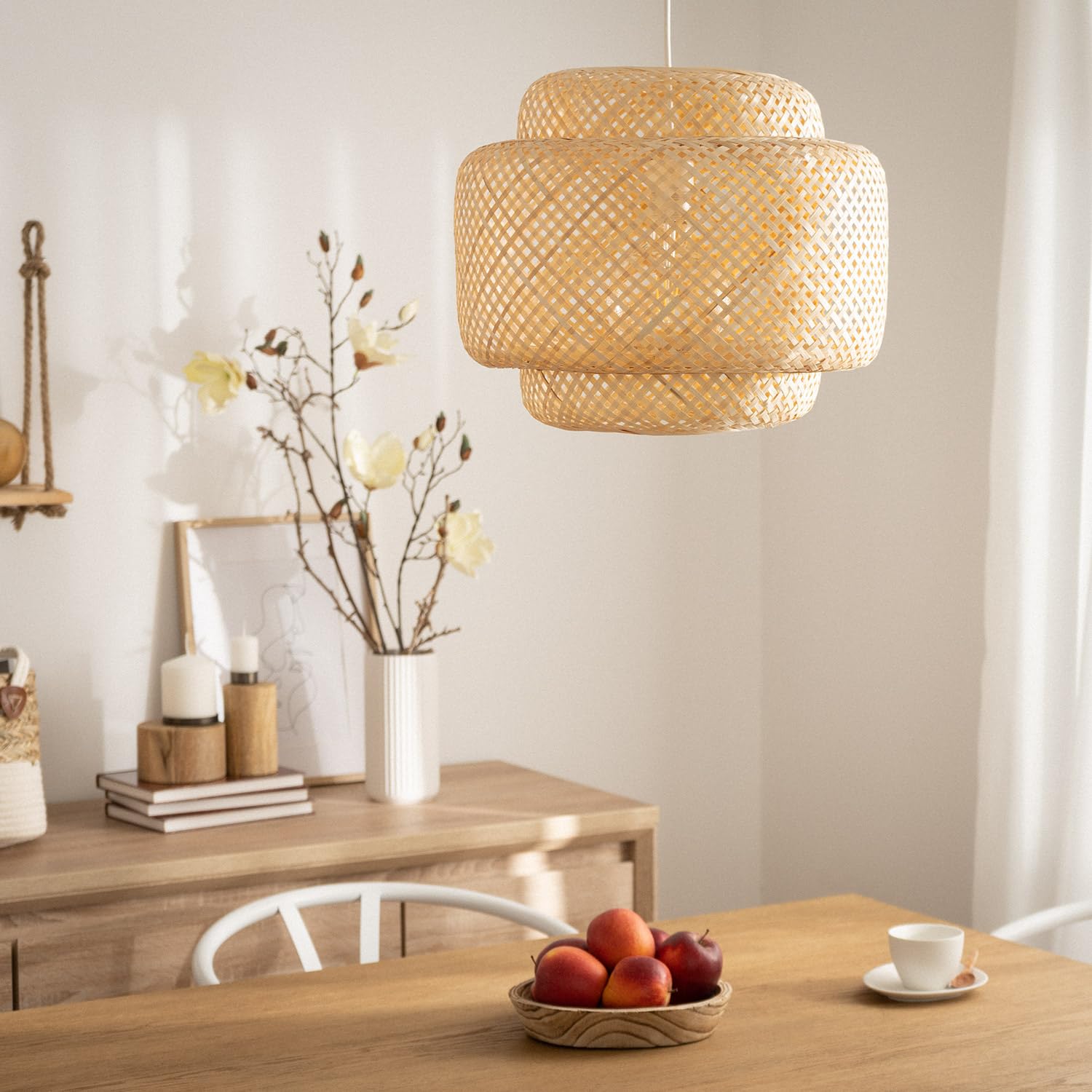 LEDKIA LIGHTING - Lámpara Colgante Bambú | Diseño Boho-Chic | Iluminación Versátil E27 | Uso Interior IP20 | Dimensiones 310x420 mm | Apta para Salón y Dormitorio, Natural, Bambú