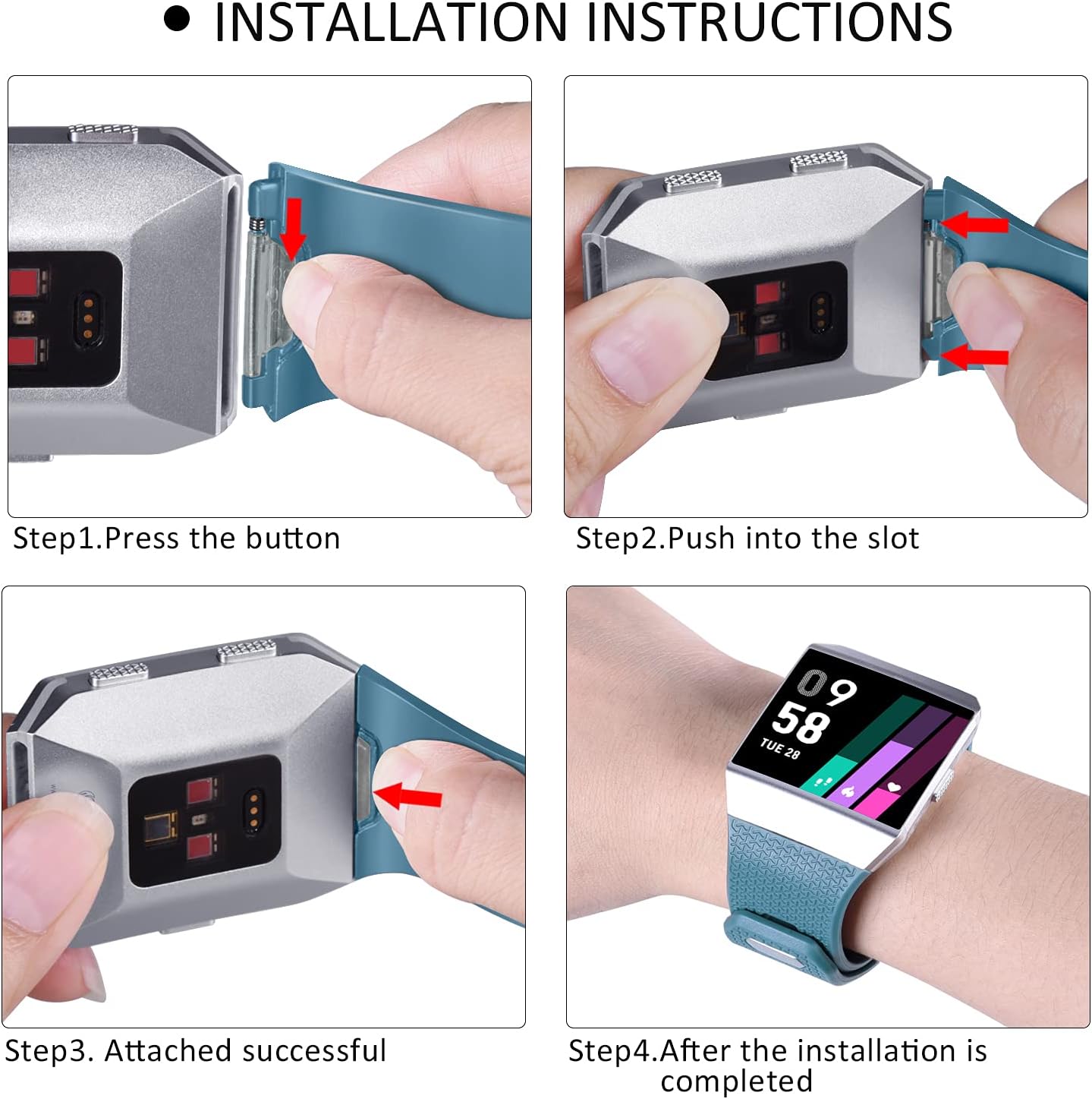 [4 Pack] Sport Bands Compatible with Fitbit Ionic Bands for Women Men, Classic Replacement Accessory Wristbands Compatible with Fitbit Ionic, Rose Gold, Gold, Black, Gray, Large