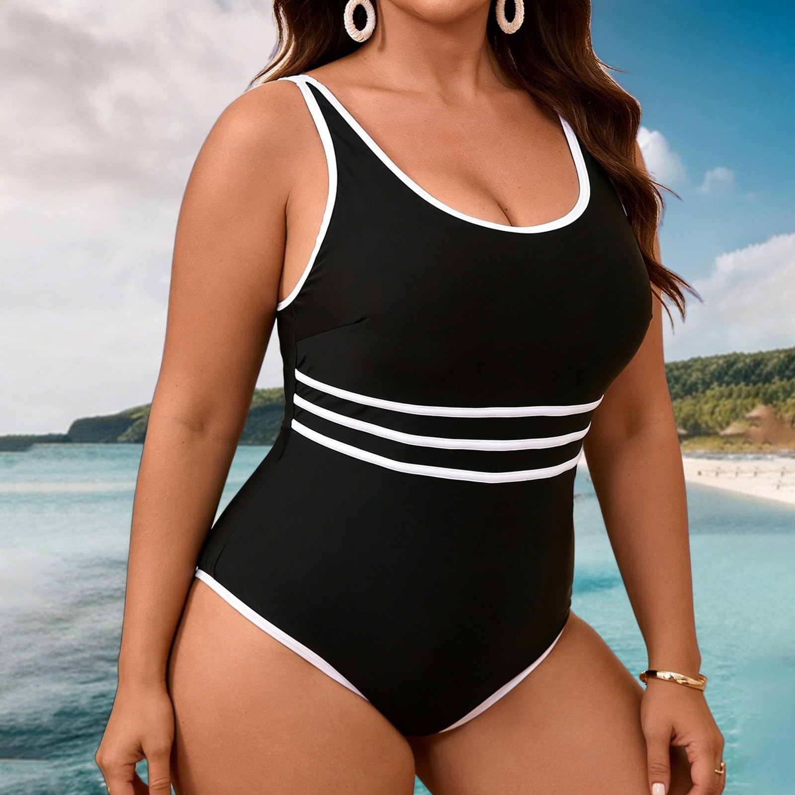 Costume da Bagno Intero Donna Curvy High Cut con Stampa Vintage Monokini Interi Push Up Bikini Un Pezzo Slim Beachwear Spalline Regolabili#2
