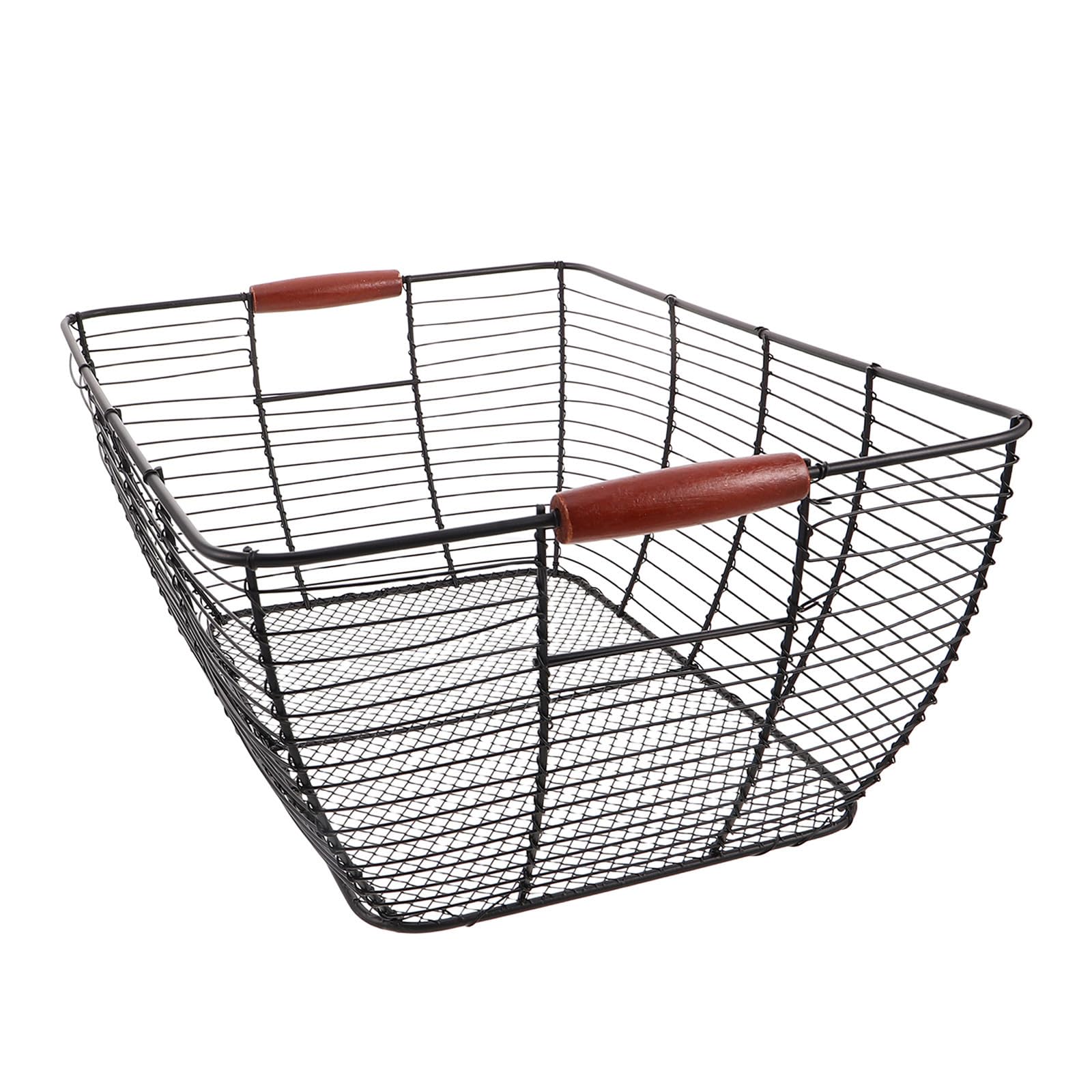 Cesta de hierro rectangular organizador vintage de cocina con asas de madera 41x28.5x16cm