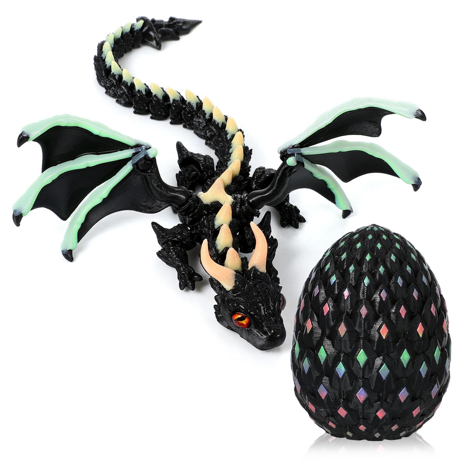 GSrenyu 3d Printed Dragon in an Egg with Dragon Egg, Glow in the Dark Luminous 3D Dragon with Wings, Creative Gift for Children's Collectors, Dragon Toy for Party Favors, Desk Toy (Black)