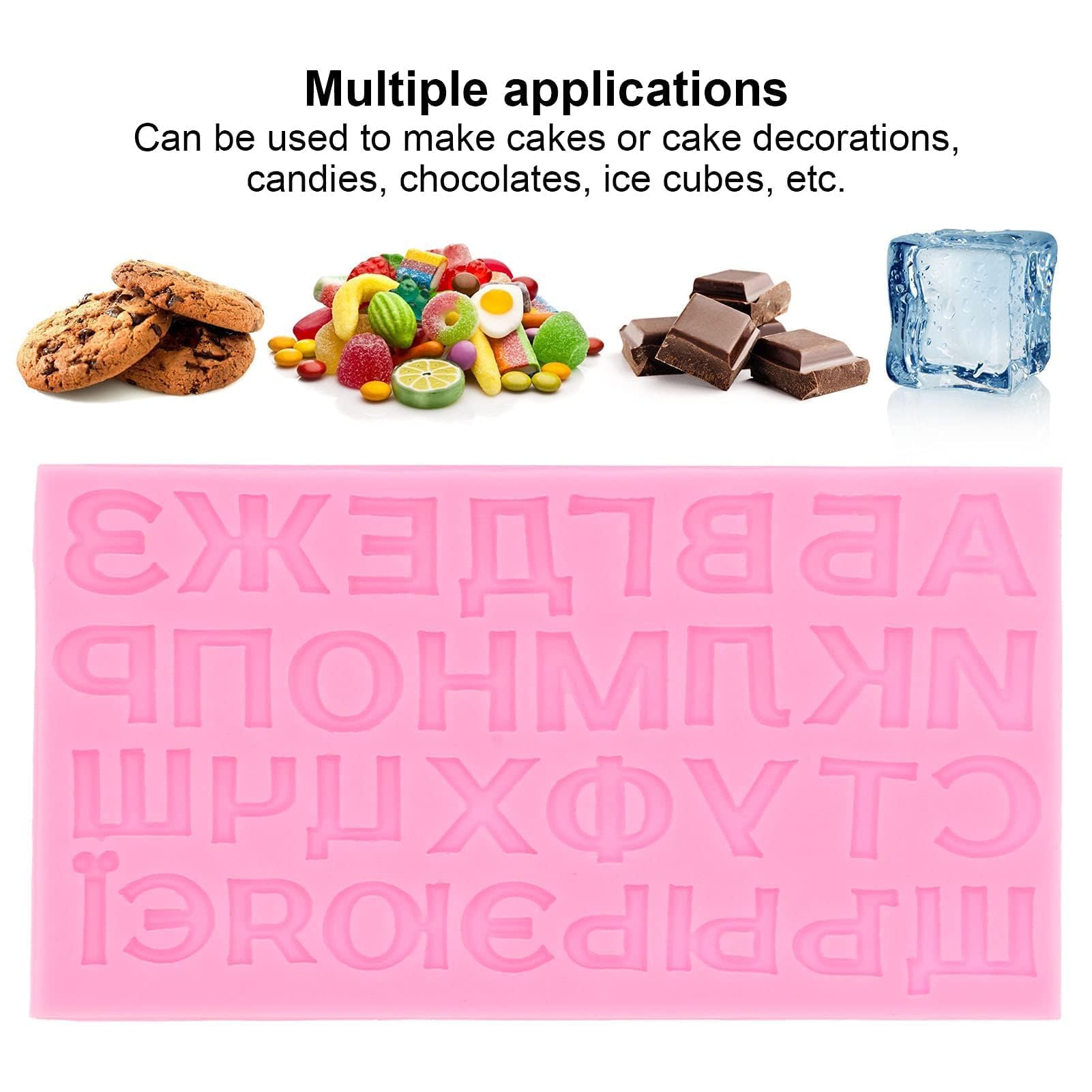 Russian Letter Molds, Silicone Candy Molds Russian Alphabet Silicone Fondant Mould Chocolate Mould for Cake Decorating DIY Baking Craft (Pink)