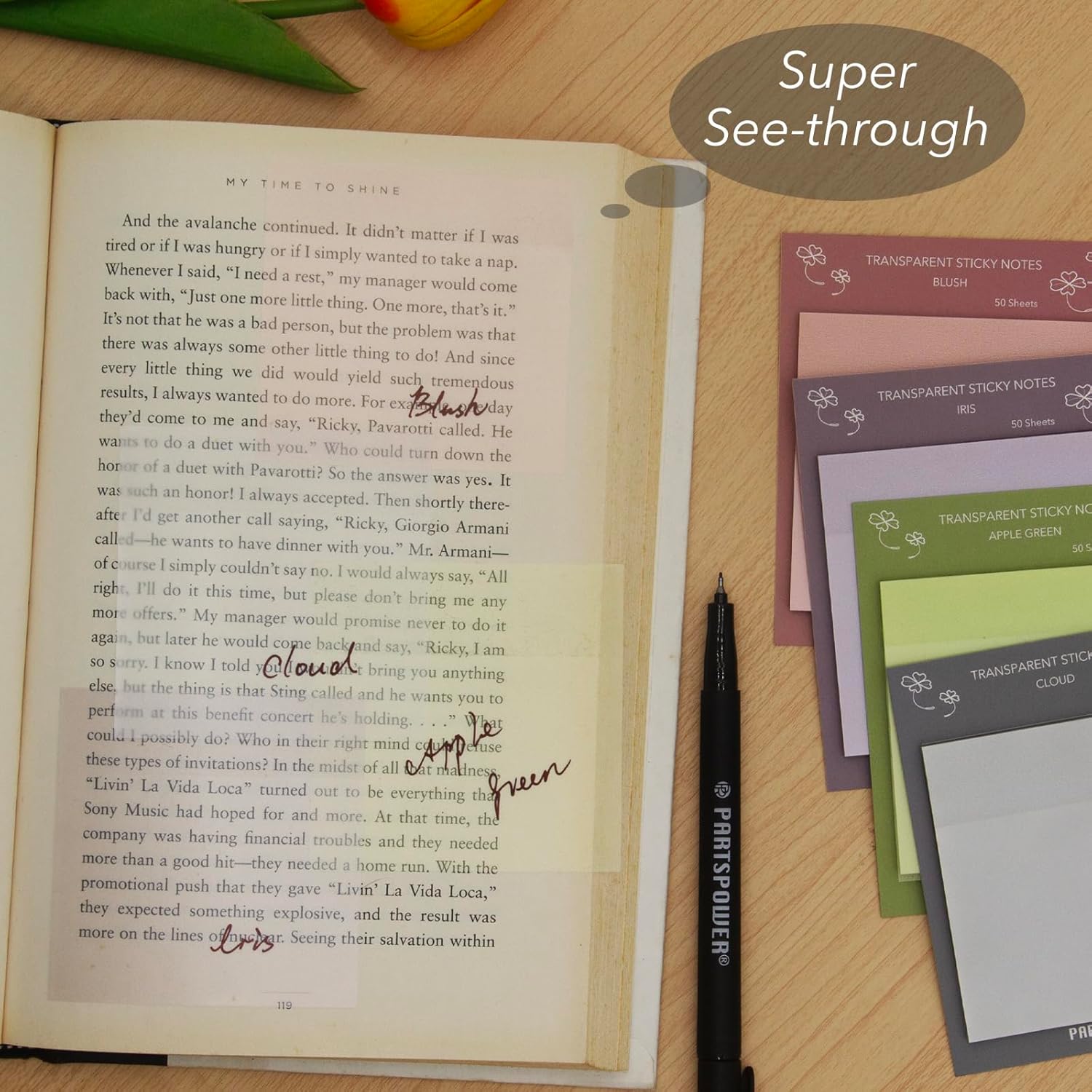 PARTSPOWER Super Transparent Sticky Notes, Jewel Tones 3X3 Inch 12 Packs See Through Annotating Sticky Notes for Annotating, Bible Study Supplies, Office School Supplies, 3 Sets 12 Pads