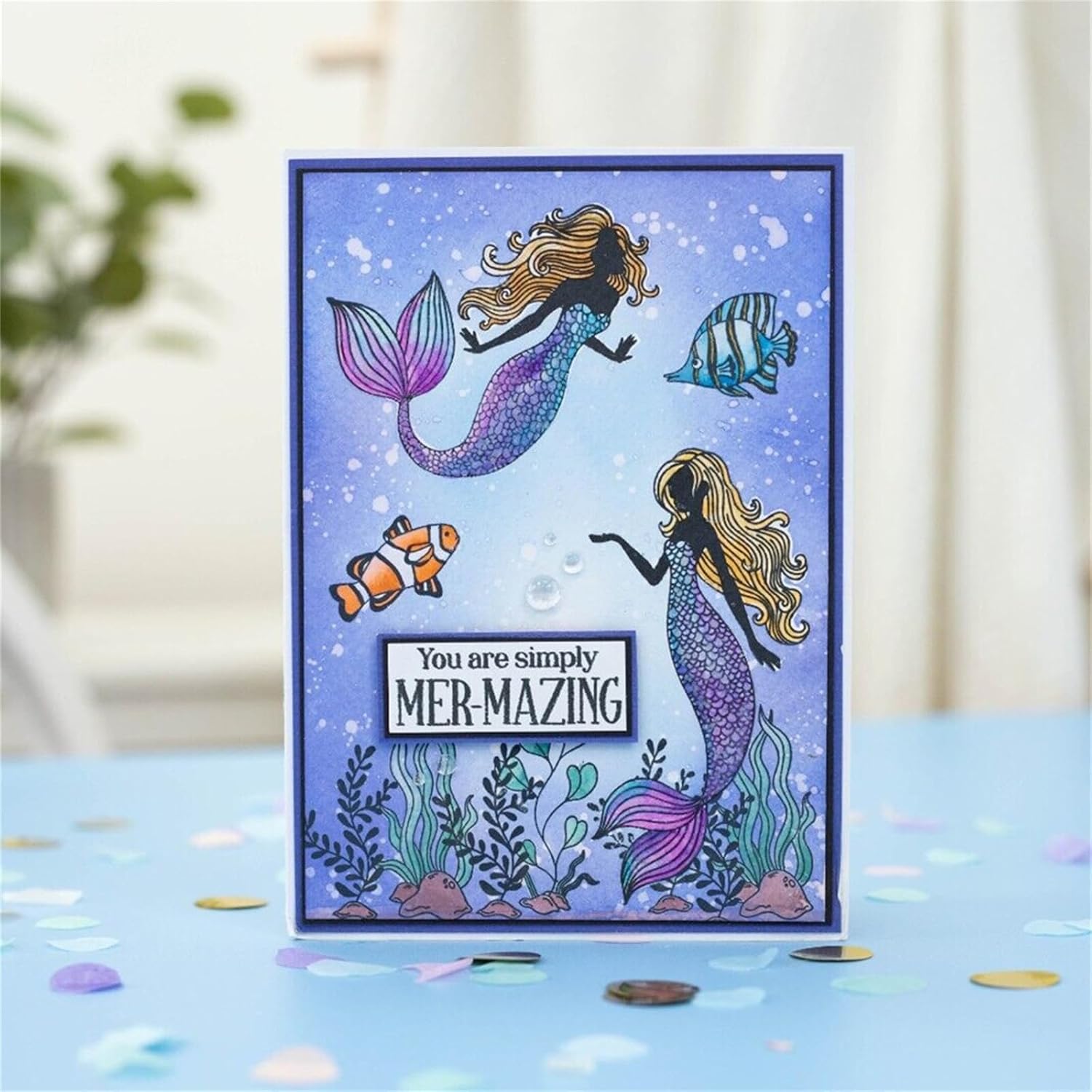 Briartw Mermaid Clear Stamp Set with Cutting Die - Ocean Theme Stamps for Card Making, Scrapbooking, DIY Paper Crafts - Embossing Stencil for Gift Cards, Invitations (Oceanic Wonders Collection)