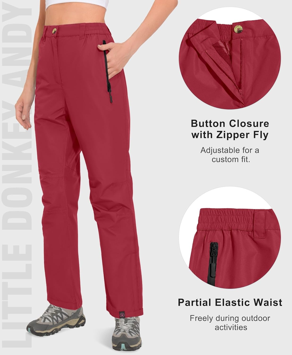 Little Donkey Andy Women's Lightweight Rain Pants Water Resistant Hiking Golf Pants Outdoor Tactical Fishing Pants - Image 3