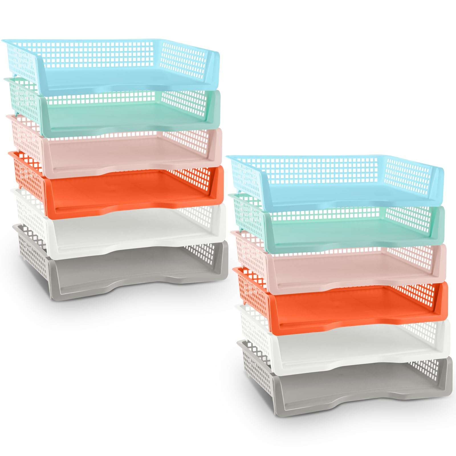 Teenyyou Set of 12 Colorful Turn in Trays Classroom Plastic Stackable Paper Tray Classroom Teachers Desk Organizer Bin for Office Home Teachers