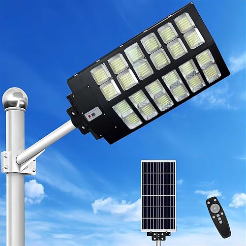 Sensor de movimiento de luz solar de calle de 5000 W, 500000LM luces solares de estacionamiento del atardecer al amanecer, luces de inundación de