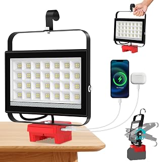 100 W 6500LM Rechargeable LED Floodlight Compatible with Mil-wau-kee 18 V Battery, Rechargeable LED Lamp with Type C USB Charging, Construction Site Projector for Camping Construction Garage Workshop (No Battery)