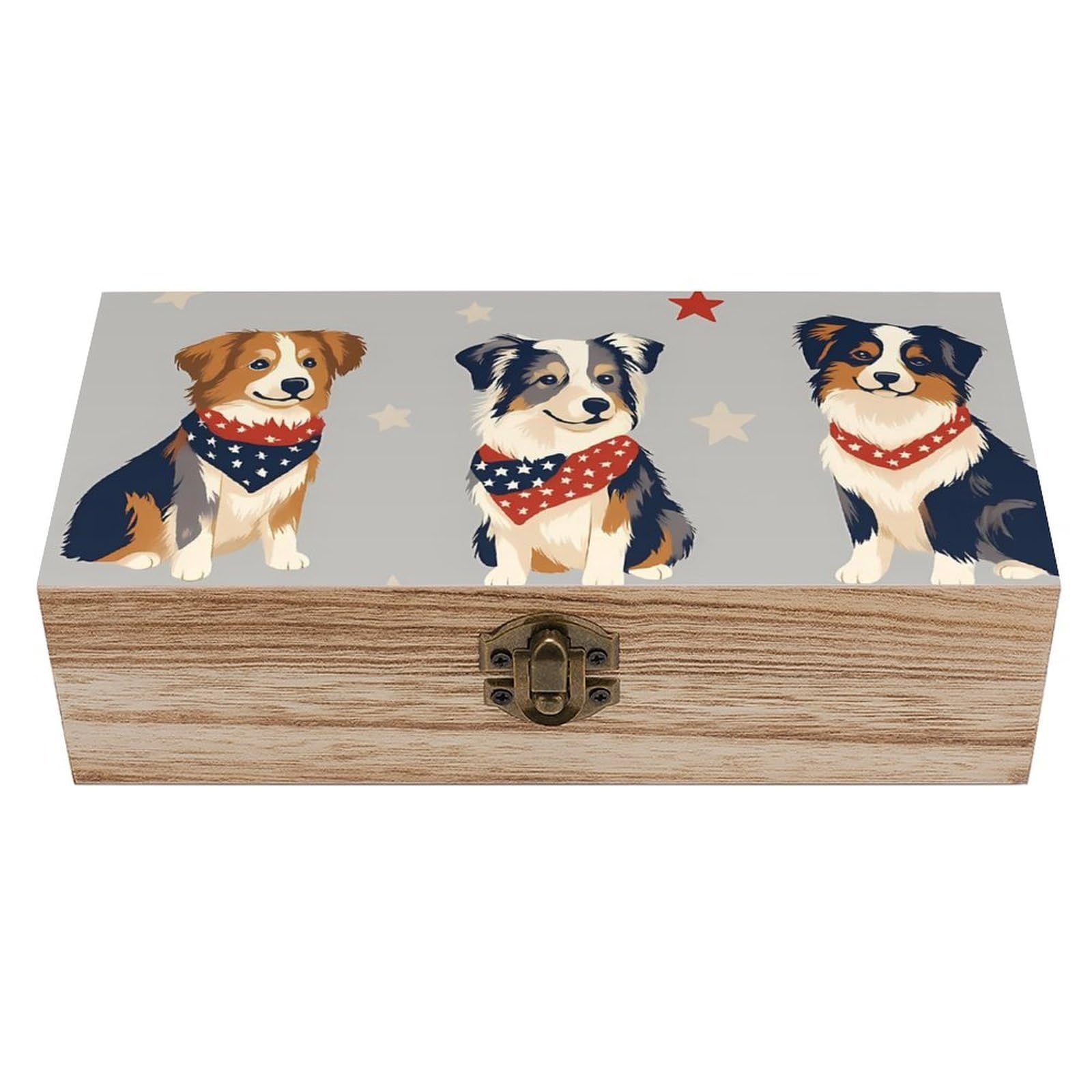 HLBSDM Australian Shepherd & Star Retro Wooden Storage Box Jewelry Art Gift Boxs Decorative Keepsake Boxes