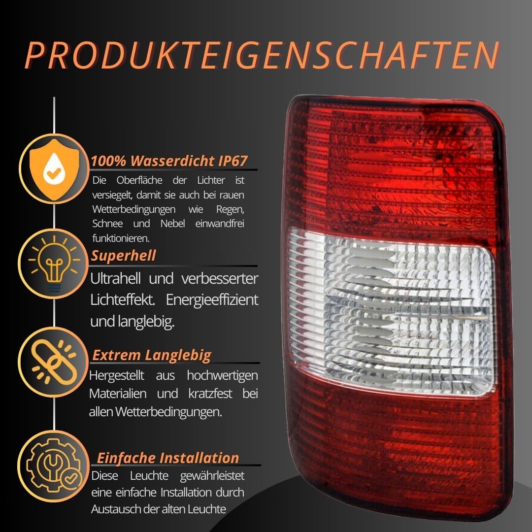 Generisch Fanale Posteriore Sinistro Rückleuchte Heckleuchte Compatibile Con VW Caddy 2003-2010 E-Prüf 2K0945095D 2K0945095B 2K0945095C (Sinistra)