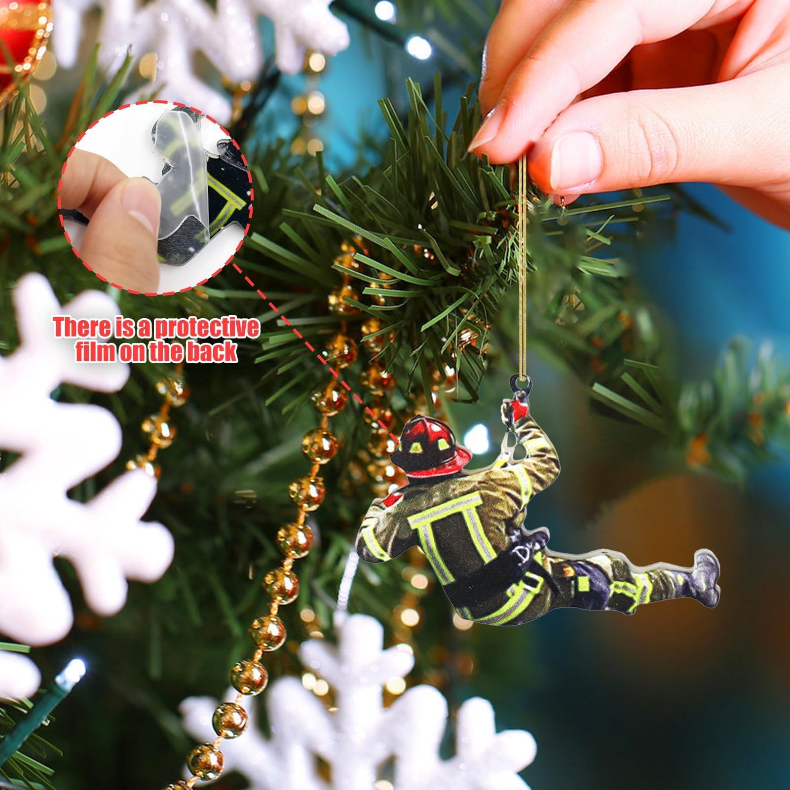 Ciondolo per pompiere di natale personalizzato 2D decorazione per albero di natale portachiavi con ciondolo per auto periferiche di fuoco creativo in legno  15
