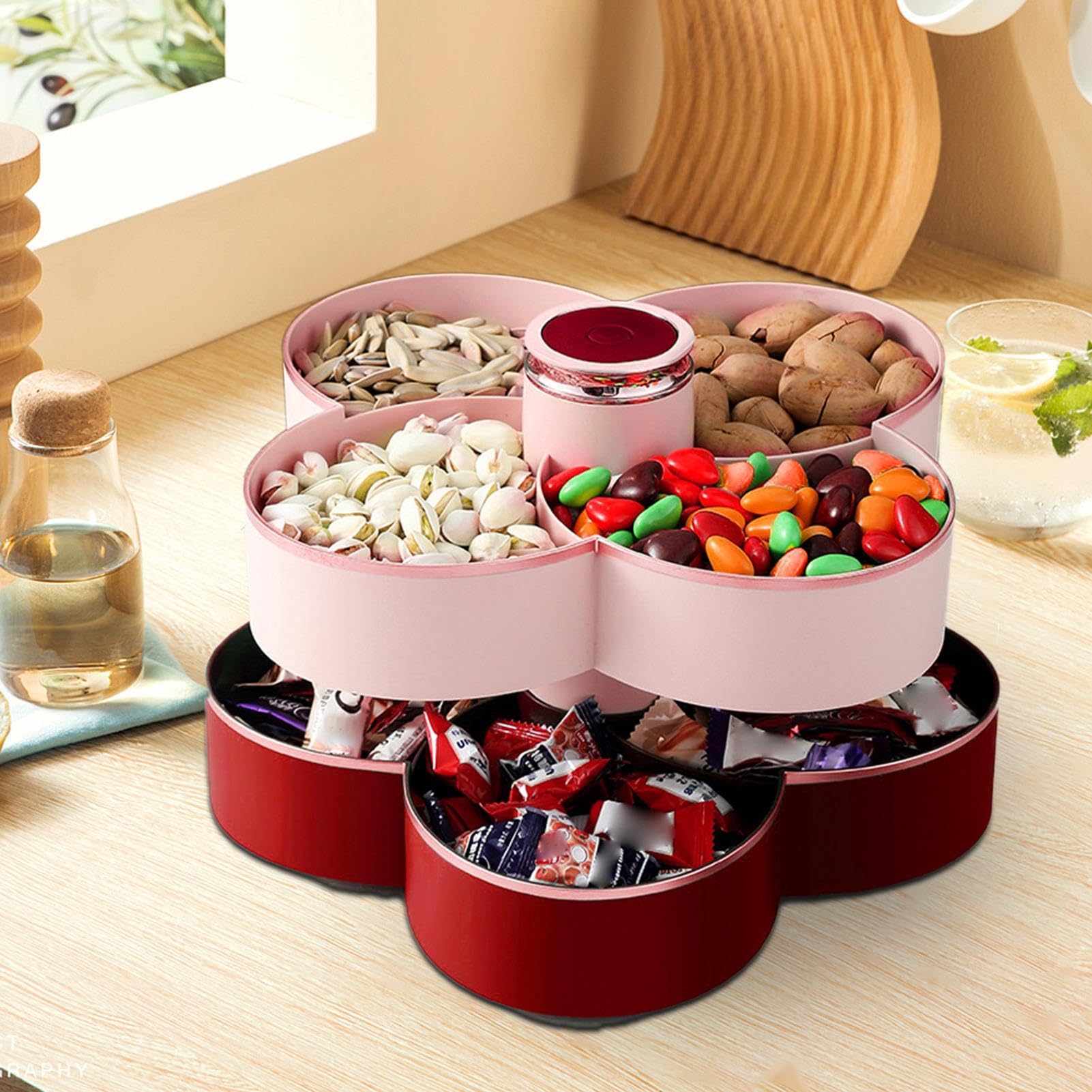 Amazon.co.jp: 回転フルーツトレイ、回転スナックトレイ,蓋付き回転