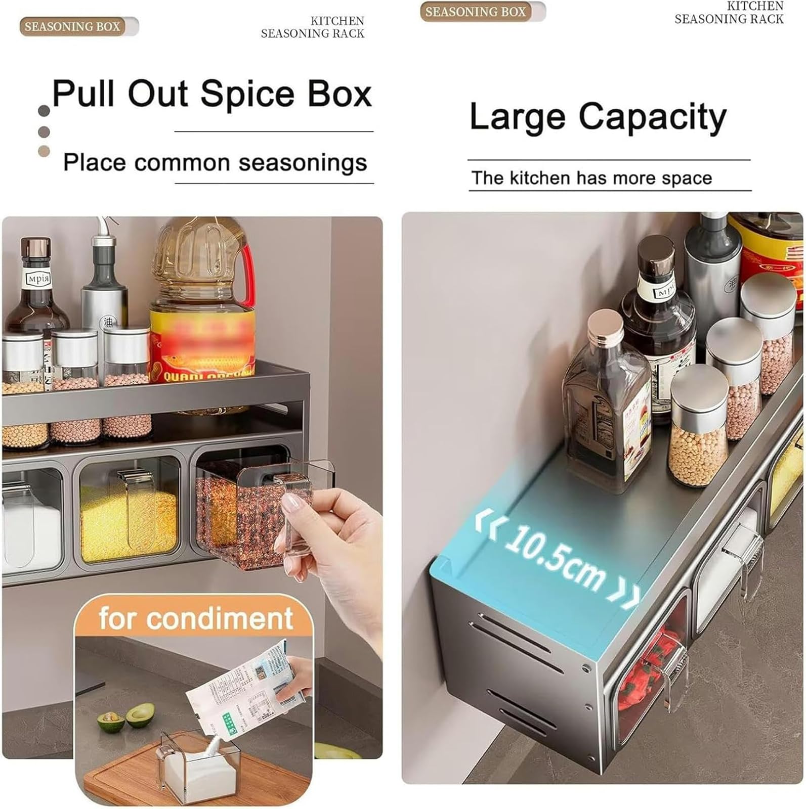 Portaspezie da parete, con 5 barattoli trasparenti, soluzione per la dispensa e armadietto, design a 4 griglie per risparmiare spazio