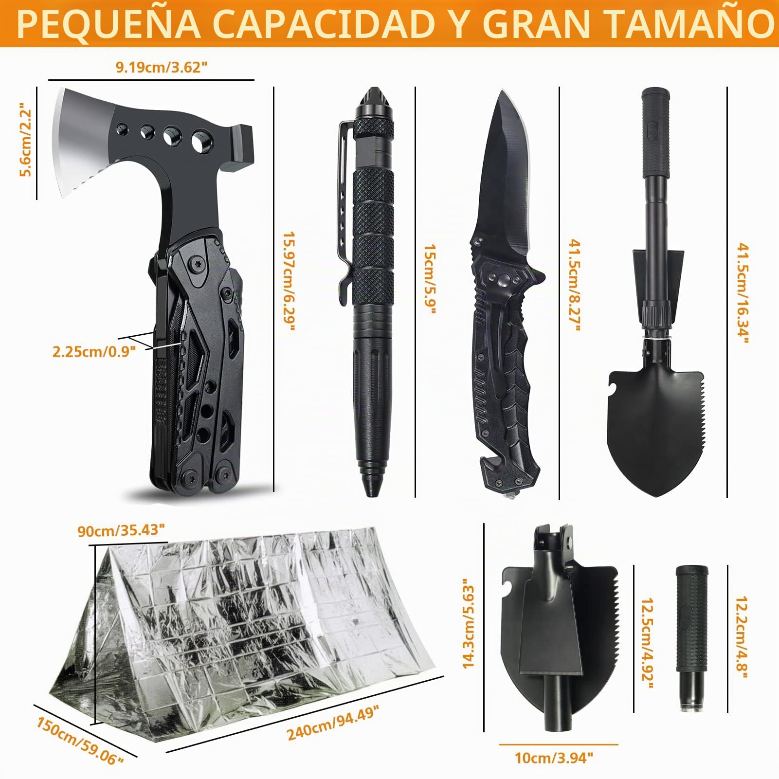 Kit de supervivencia para camping/aventura con botiquín de primeros auxilios, 180 piezas, con filtro de agua, pajita, hacha de martillo multifuncional, regalo para hombre