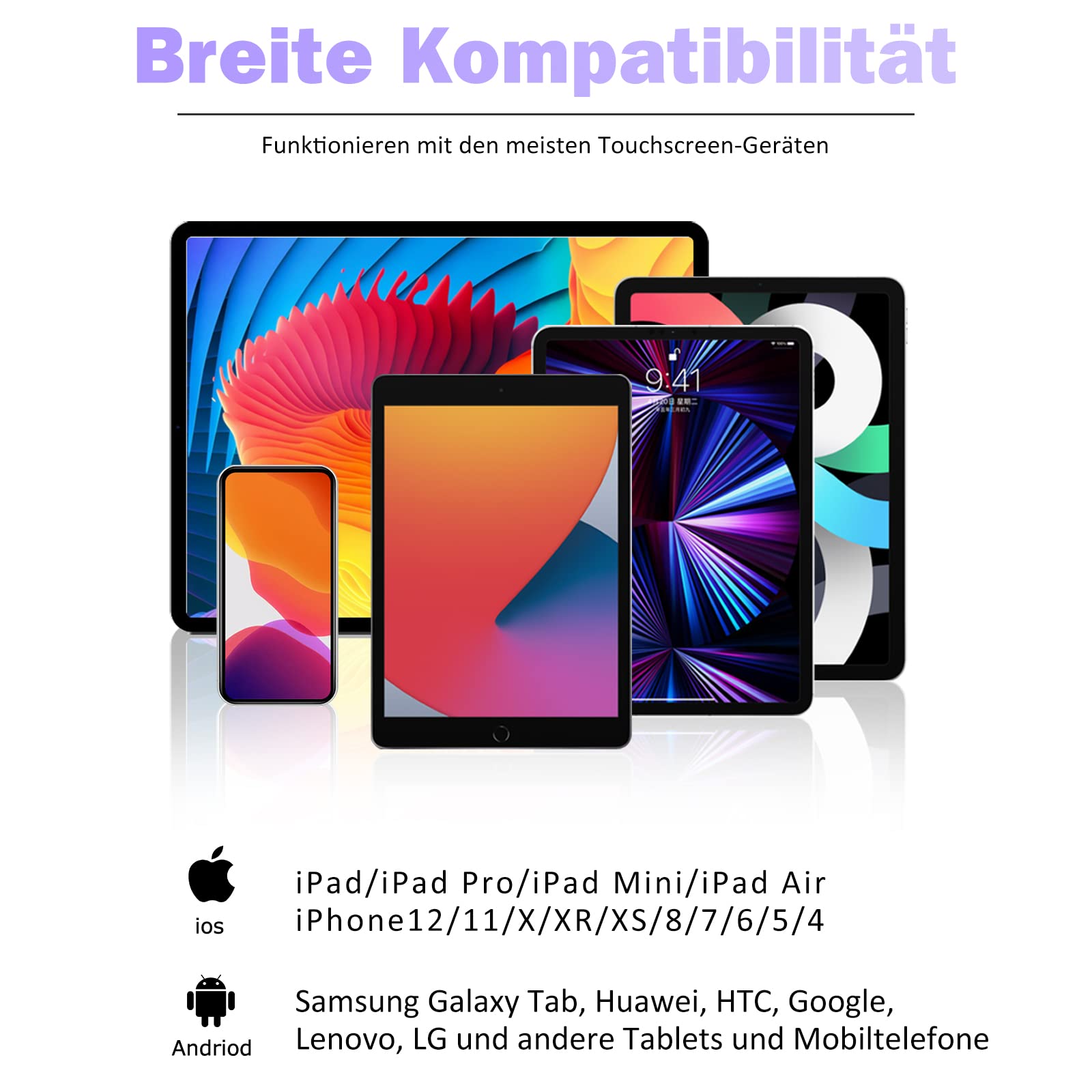 MiSiBao Touchscreen Stift – 4 Farben In Einem, Für IPad, 8 Stück, Mittlere Spitze
