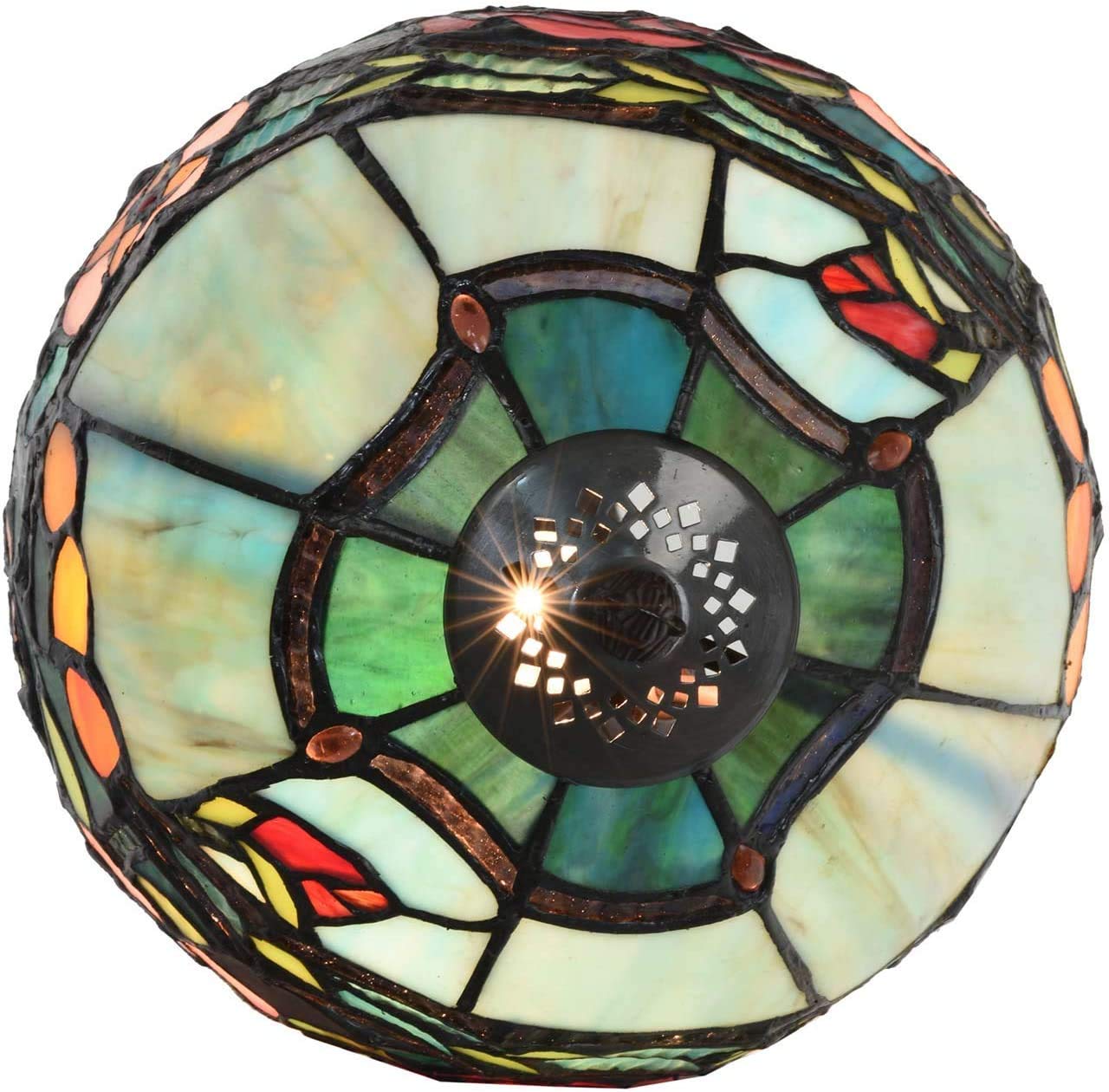 Bieye L30736 Lampada da tavolo in vetro colorato in stile Tiffany con paralume largo 8 pollici, alto 15 pollici, rosso