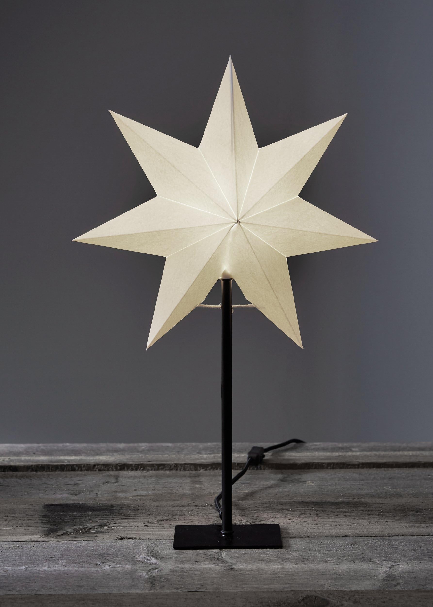 EGLO Tischlampe mit Weihnachtsstern 3D Dekostern | beleuchtet aus Papier mit Metall-Sockel, Tischleuchte Weihnachten in schwarz und weiß mit Kabel, E14 Fassung, 55 cm