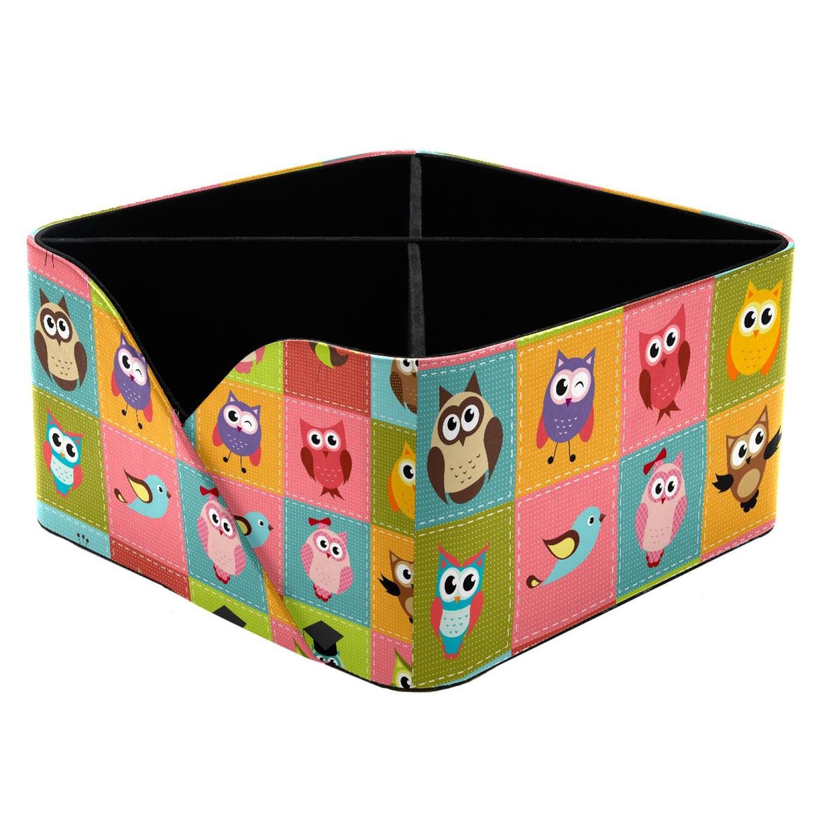 KengjuTesu Colorful Patchwork Owls Desktop Organizer Pen Holder, Rectangular Pencil Cup for Office, Study and Makeup Stations