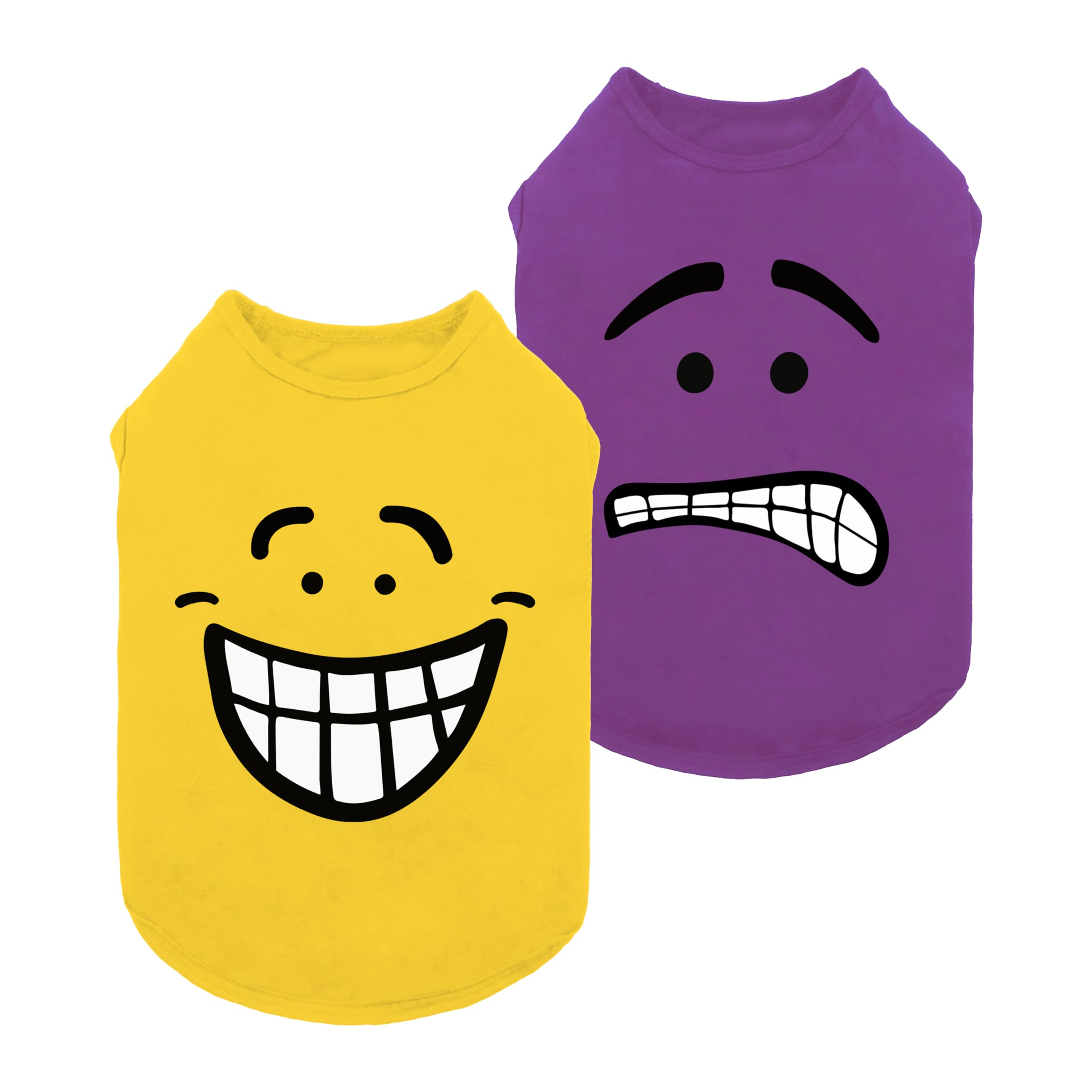 Fitwarm 2 Pack Happy Scary Expression Dog Shirt, Funny Clothes for Small Dogs Boy Girl, Pet Outfit, Yellow, Purple, XS