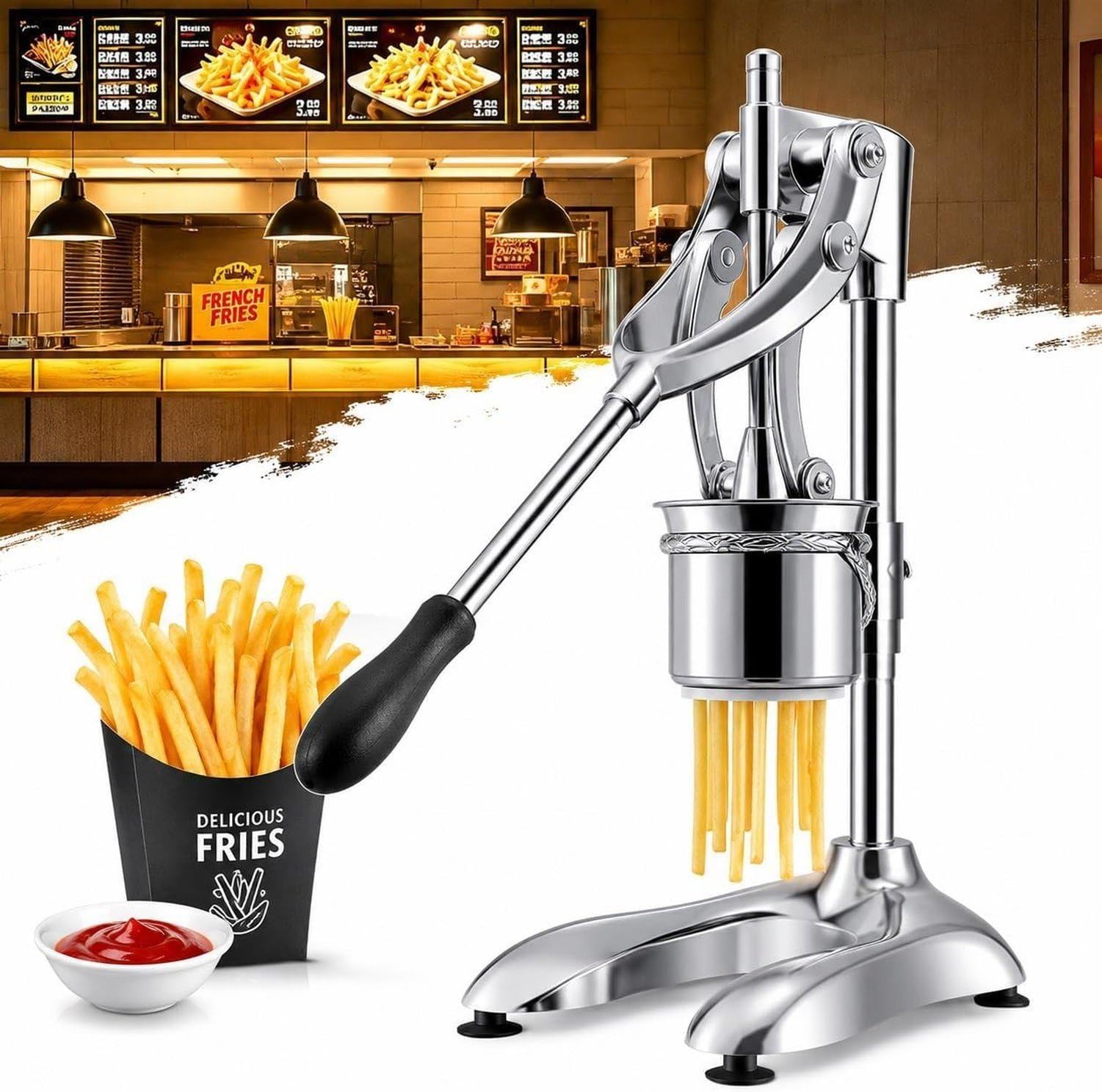 Extrudeur à Frites Manuel en Acier Inoxydable 304, Presse purée et légumes, Outil de Cuisine Professionnel pour Couper des Frites Maison régulières, Silver