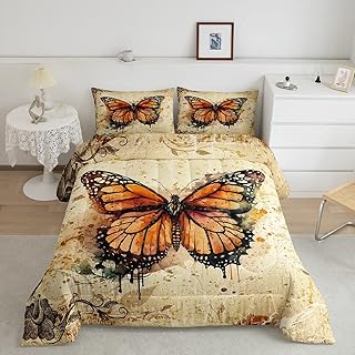 Castle Fairy Ink Tie Dyeing Watercolor Bed Comforter Set Queen Size,Farmhouse Vintage Flying Animal Super Soft Microfiber Bedding Set for Adults Teens,Butterfly Comforter Set,2 Pillowcases