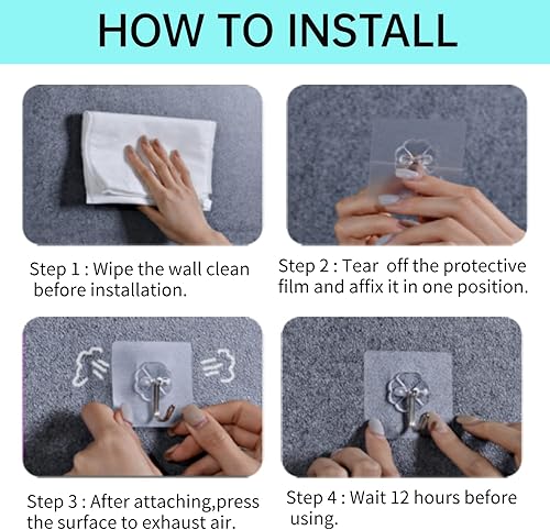 Miniatura 4 de JEETAO Ganchos adhesivos para colgar, 22 libras máximo, transparentes, reutilizables, sin costuras, ganchos fuertes para baño y cocina, paquete de 24