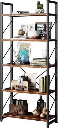 Miniatura 3 de Estantería de 5 niveles, estantería clásicamente alta, estante industrial para libros, moderno soporte para libros en dormitorio, sala de estar,