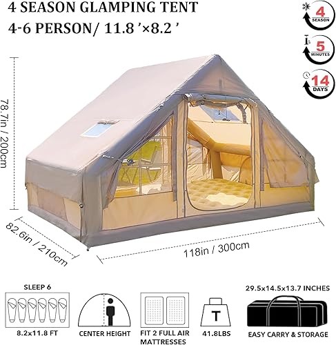 Miniatura 6 de Tiendas inflables para acampar, gran tienda inflable de camping con bomba manual, tiendas inflables fáciles de montar para 2/4/6/8/10/12 personas,