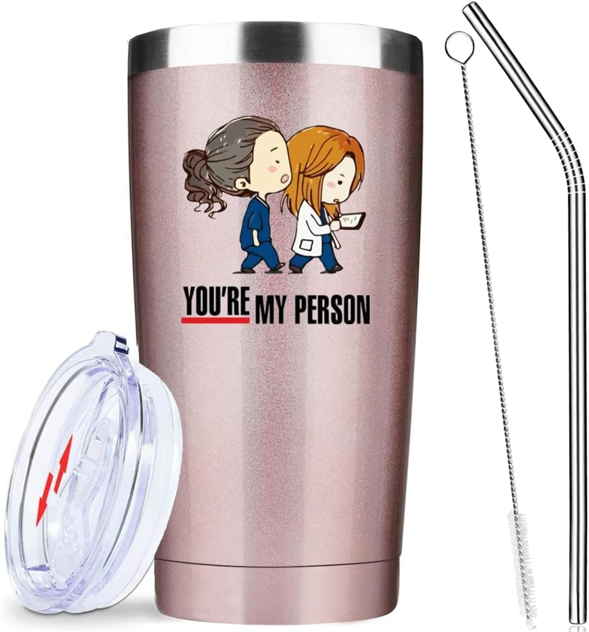 ATHAND Greys Anatomy Merch, Greys Anatomy Gift,You Are My Person,20 Oz Insulated Tumblers with Lid and Straw,Stainless Steel Travel Coffee Mug Cups, Graduation Gifts for Women Best Friends Bestie