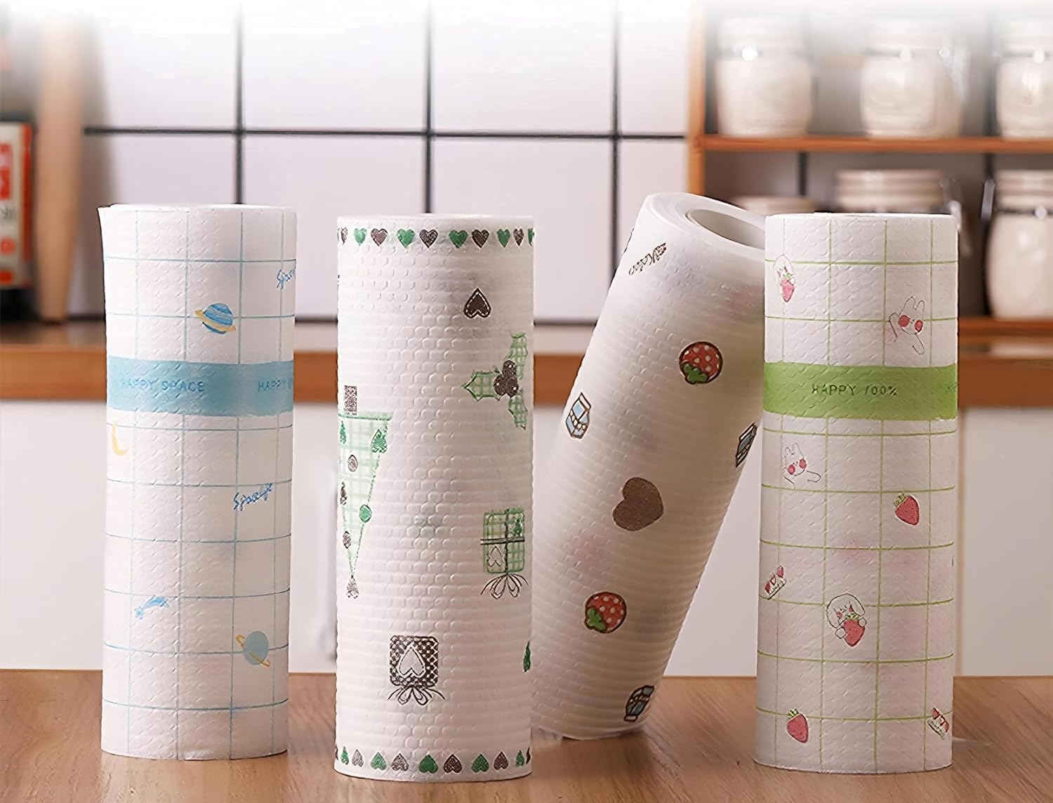 PRUVIA Non Woven Reusable and Washable Kitchen Printed Tissue Roll Non-stick Oil Absorbing Paper Roll Kitchen Tissue Special Paper Towel Wipe Paper Dish Cloth Cleaning Cloth pack of 1 4