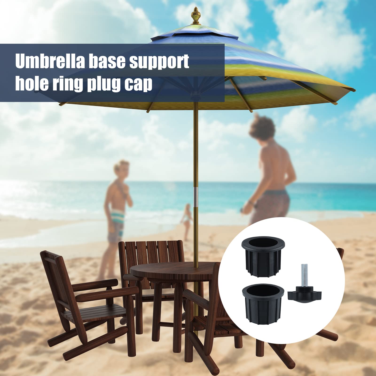 Accessoires Parasol Balcon - 4 Anneaux + 2 Vis, Support Table Terrasse LUTER (Noir)