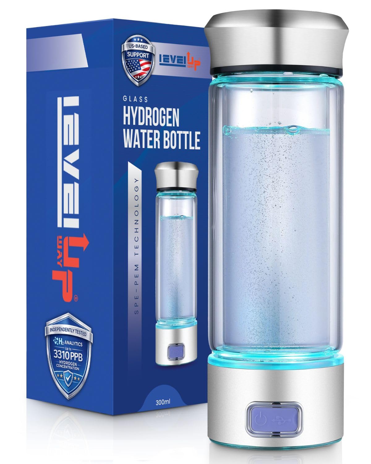LevelUpWay Hydrogen Water Bottle - Advanced SPE/PEM Technology