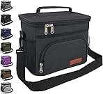 ExtraCharm Insulated Lunch Bag for Women/Men - Reusable Lunch Box for Office Picnic Hiking Beach - Leakproof Cooler Tote Bag Organizer with Adjustable Shoulder Strap for Adults - Black