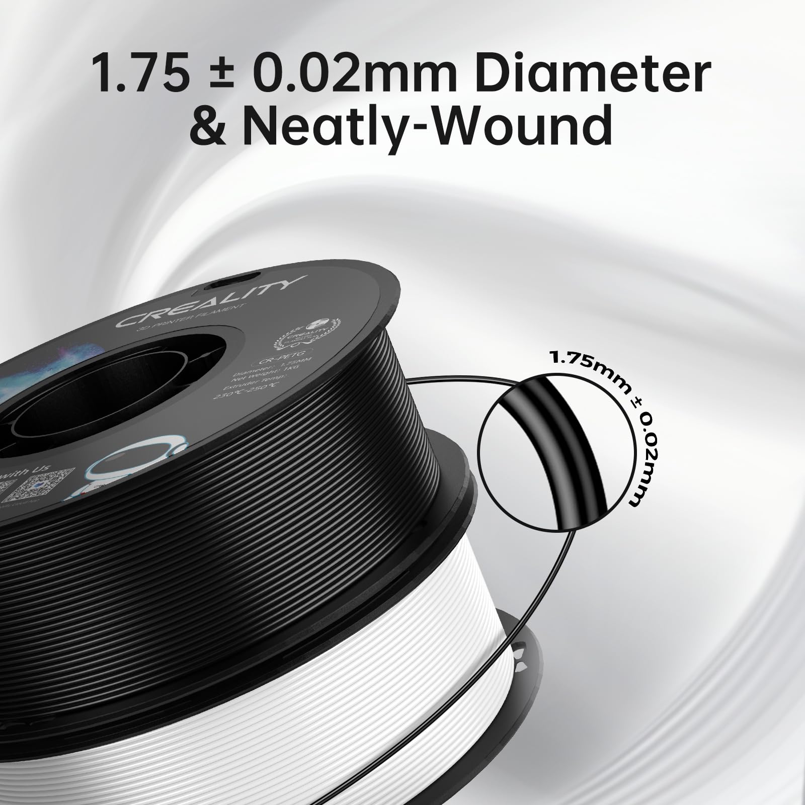Creality PETG Filament, Doskonała Wydajność i wysoka wytrzymałość, Filament PETG do Drukarki 3D 1,75 mm, Dokładność Wymiarowa +/- 0,02 mm, 4 kg (8,8 lbs) do Drukarek 3D FDM, 4 Biały PETG
