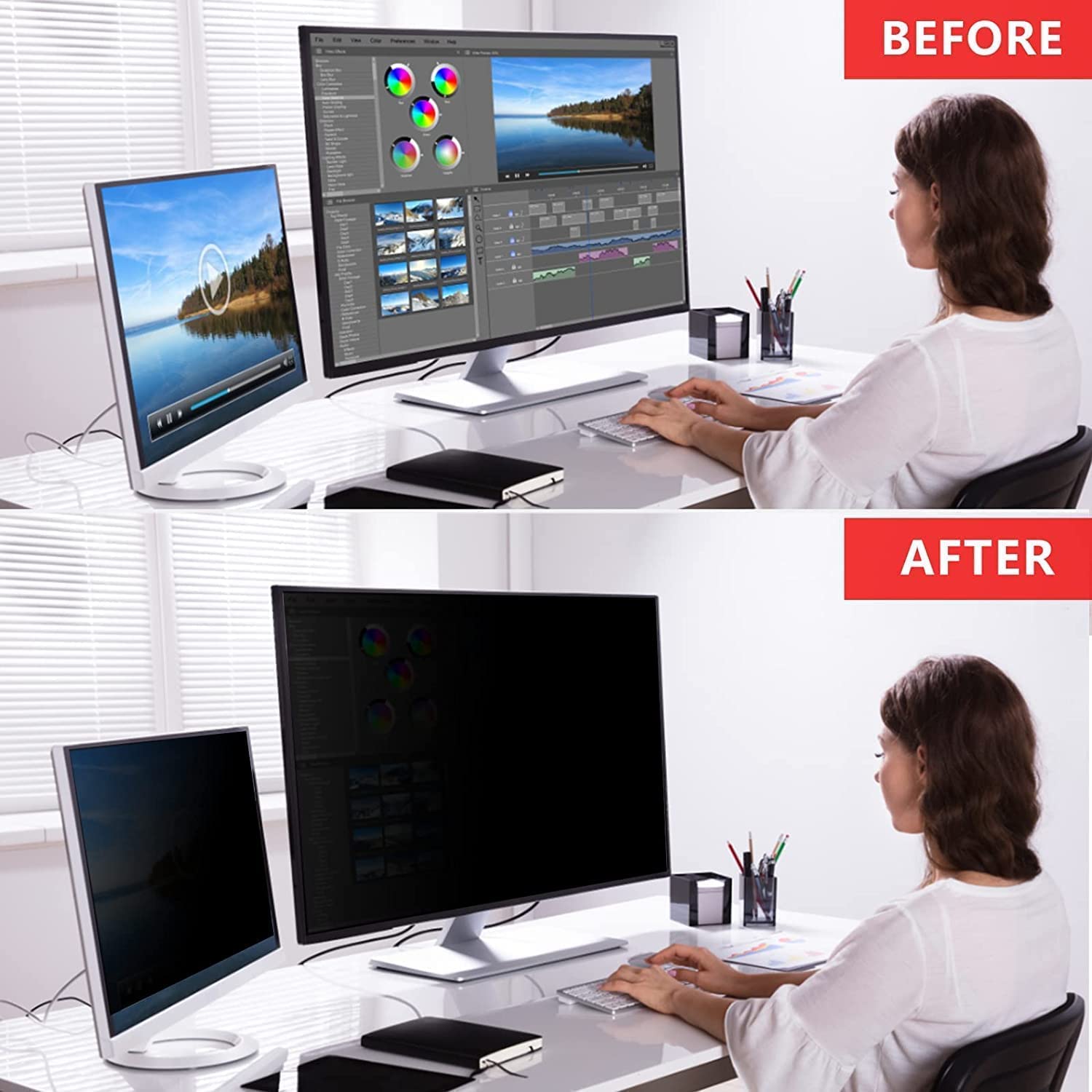 PYS 23.8 Inch 16:9 Aspect ratio Privacy Screen for Computer Monitor Removable Anti Blue Light Anti Glare Privacy Filter Easy on/off for Screen Protection - Image 3