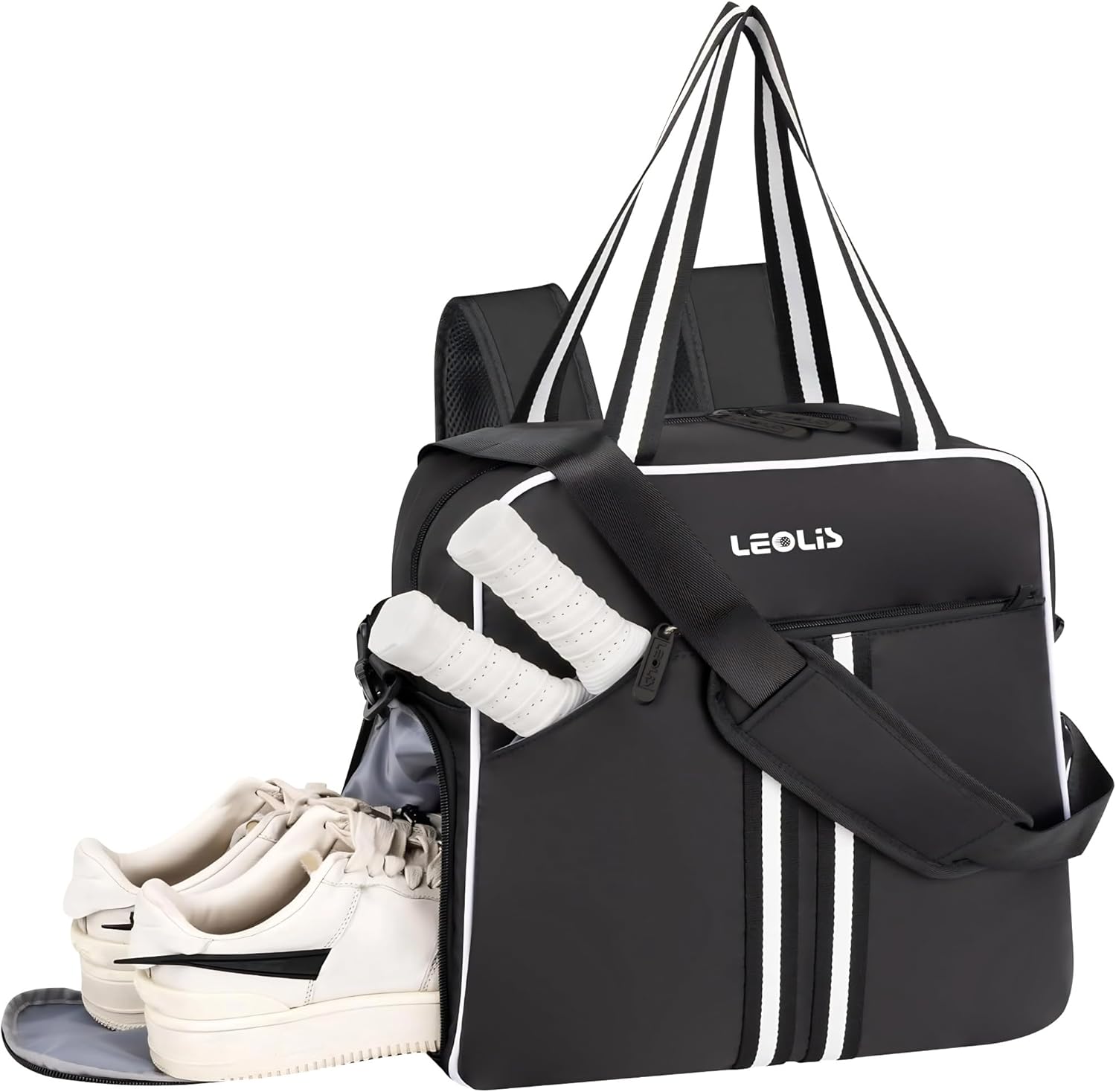 Pickleball Bag Pickle Ball Backpack for Women,Pickleball Accessory Tote Sport Equipment Bag Machine Washable with Shoe Compartment,Wet Pocket,Adjustable Shoulder Strap Fence Hook,Great Gift 30L-Black