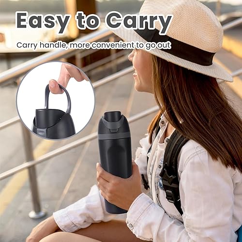 Miniatura 6 de Botella de agua de acero inoxidable aislada de 24 onzas con popote para deportes y viajes, botella de agua deportiva sin BPA (rosa claro)